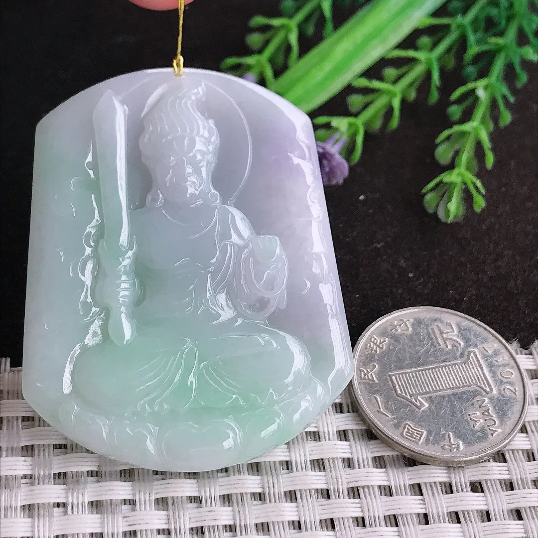 天然a货翡翠53/43/5.6老坑秀气温润不动明王吊坠翡翠玉挂件