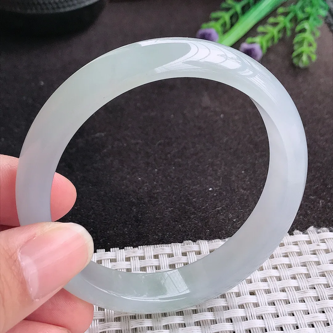 天然A货翡翠58.5/13.2/7.6老坑冰胶果冻冰晴手镯宽边玉手镯