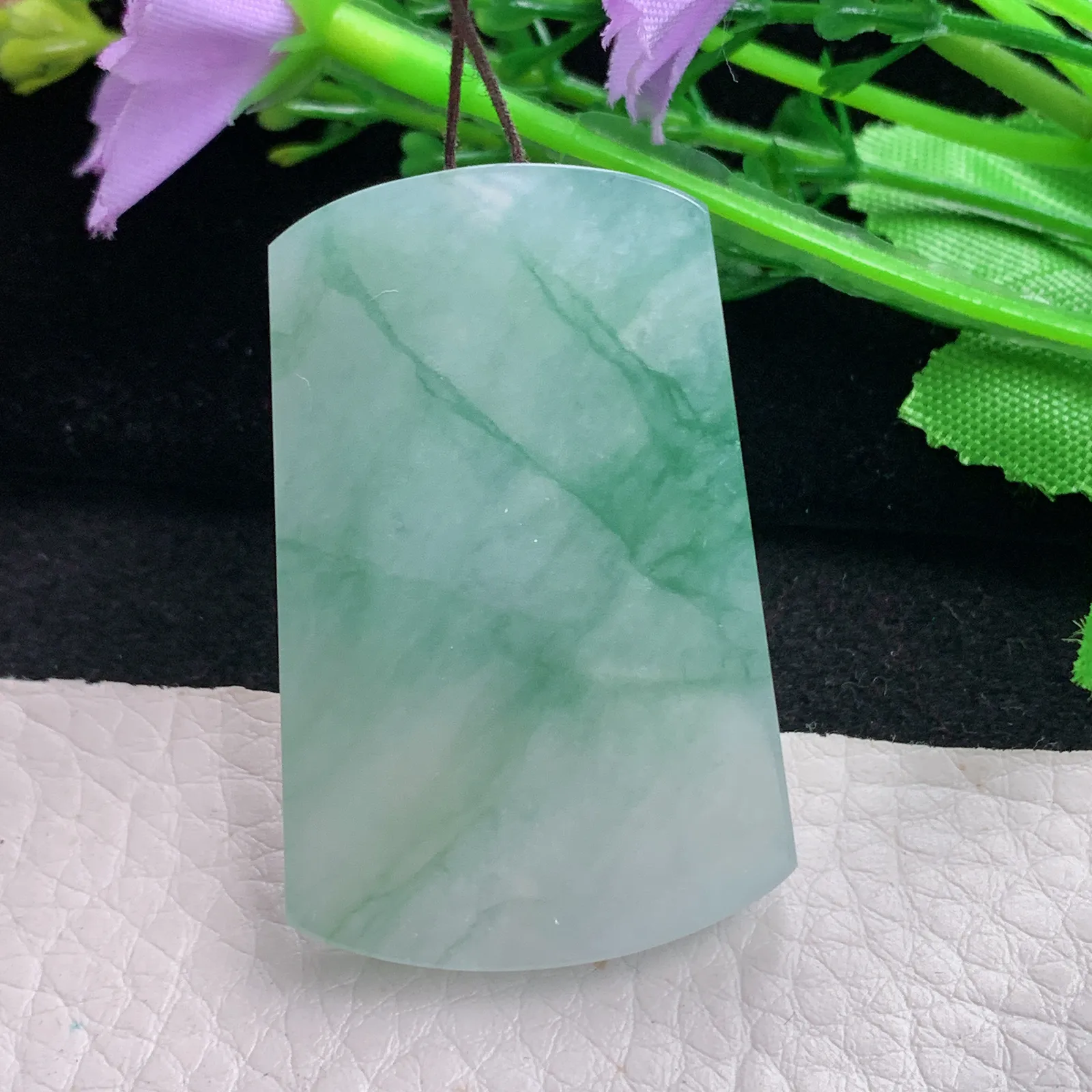 zzx自然光45*29*5.3天然缅甸翡翠冰飘花平安无事牌 素面牌玉吊坠 玉挂件