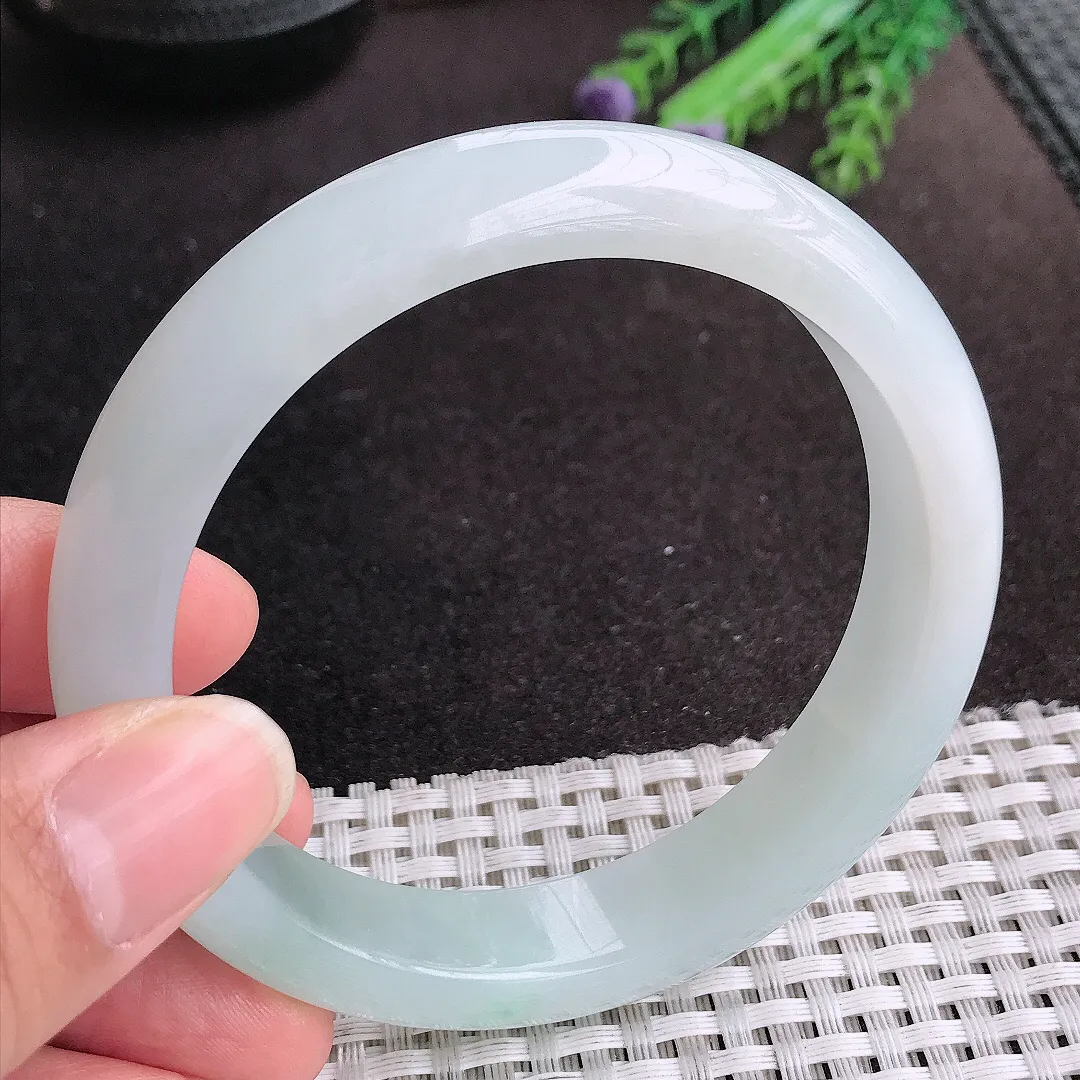 天然A货翡翠60.5/12.8/8.5老坑冰胶果冻冰晴手镯大圈口宽边玉手镯