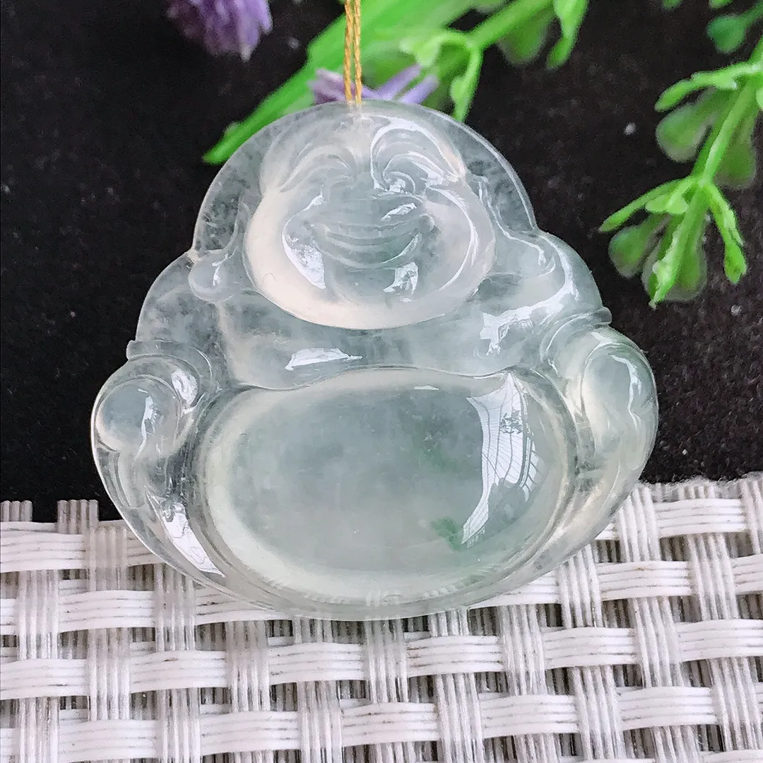 天然a货翡翠31.8/34.6/6.3老坑冰种果冻胶佛公吊坠翡翠玉挂件