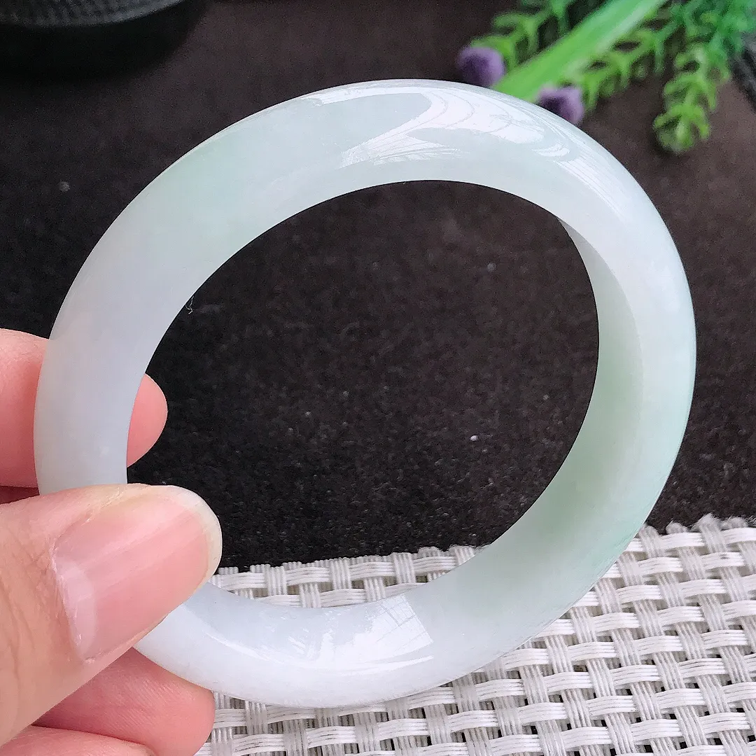 天然A货翡翠56.5/12.9/8.6老坑冰润起胶冰晴手镯宽边玉手镯