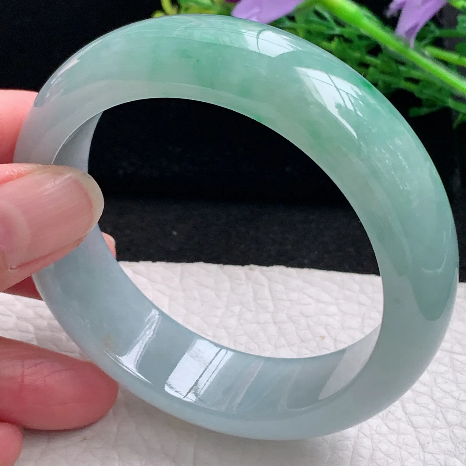 hy自然光56*17.5*8.5轮胎招财镯 缅甸翡翠a货玉手镯厚装宽边玉手环