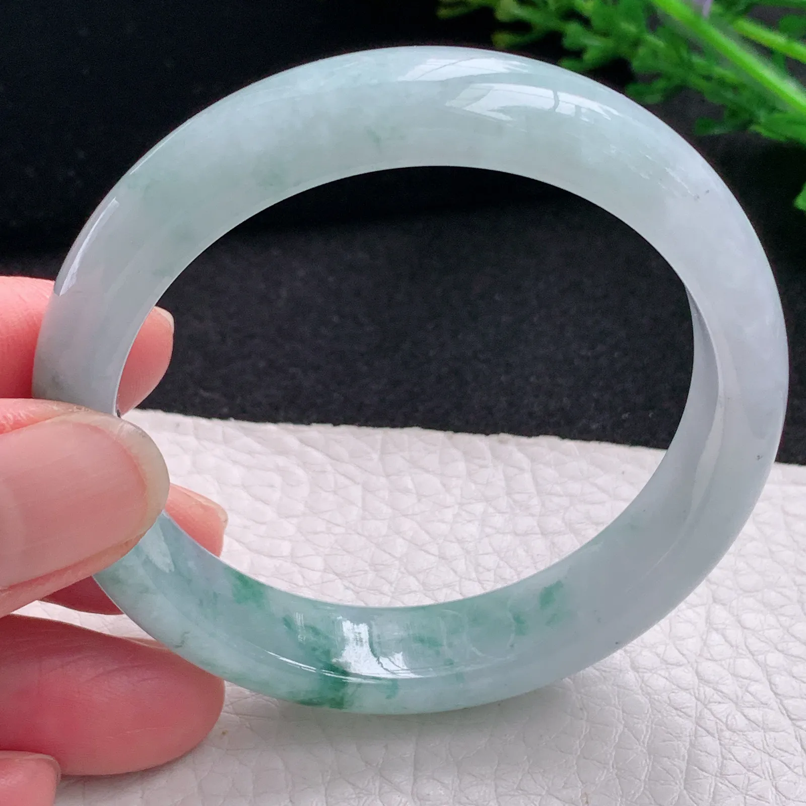 z自然光53.5*12.3*7.3平安镯 缅甸翡翠a货玉手镯飘花宽边玉手环