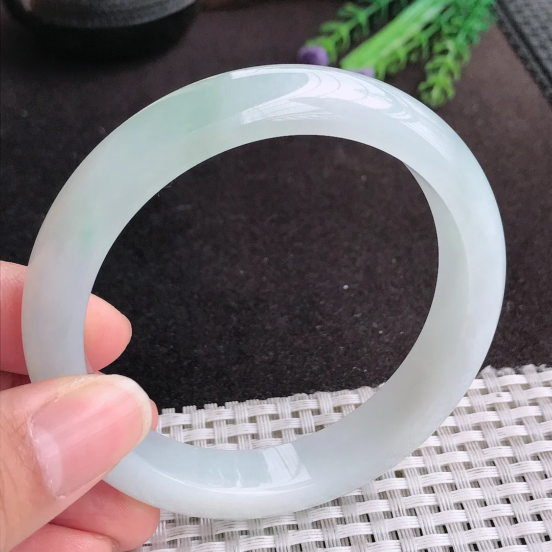 天然A货翡翠60.5/12.8/8.5老坑冰胶果冻冰晴手镯大圈口宽边玉手镯