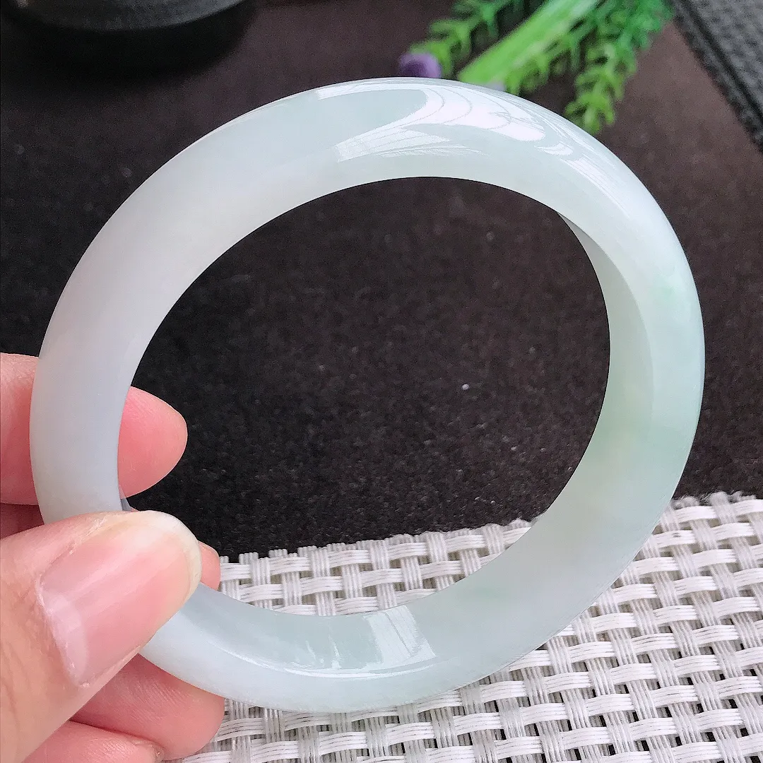 天然A货翡翠60.5/12.8/8.5老坑冰胶果冻冰晴手镯大圈口宽边玉手镯