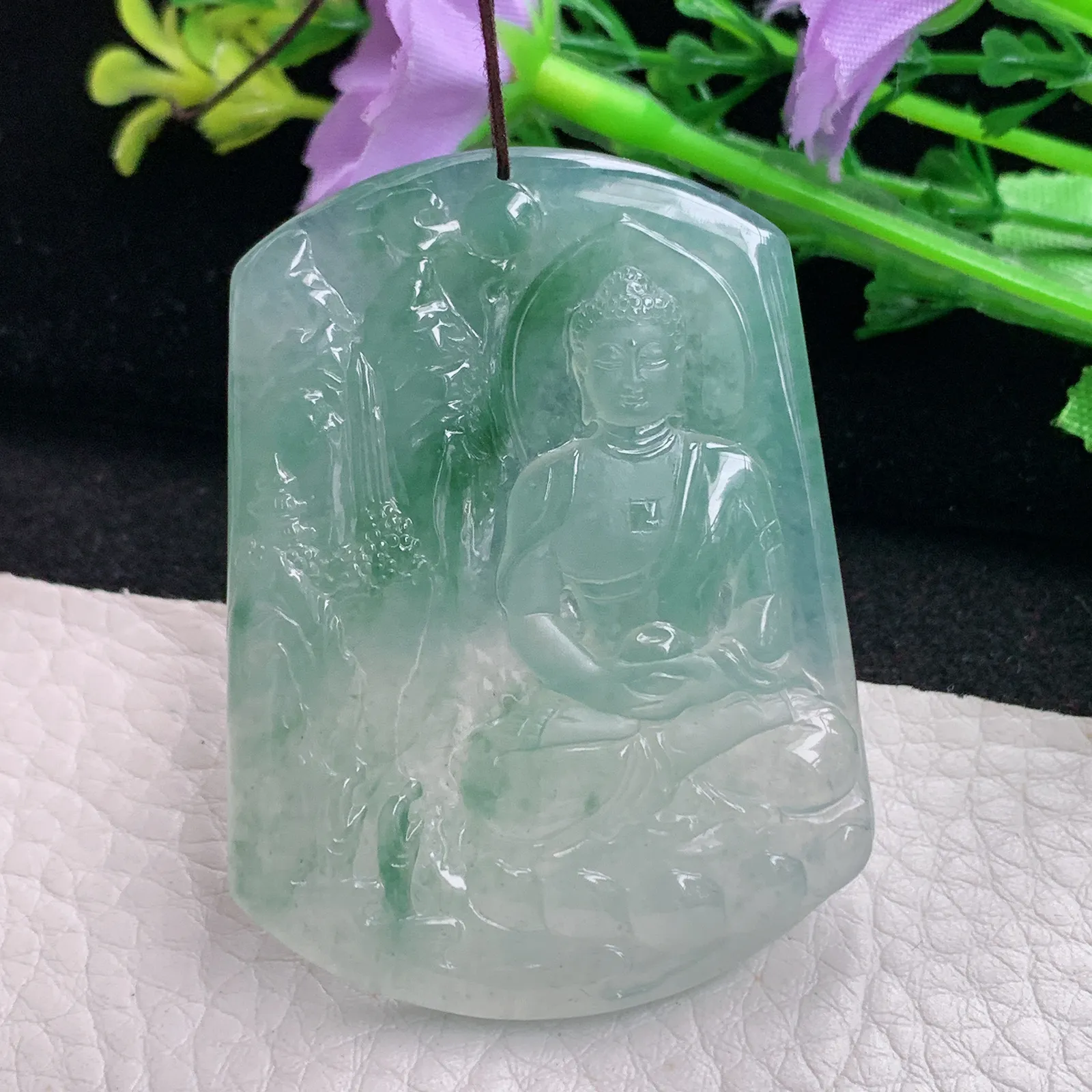 ktj自然光52*39.2*5.6天然缅甸翡翠冰润山水佛祖 大日如来玉吊坠 玉挂件