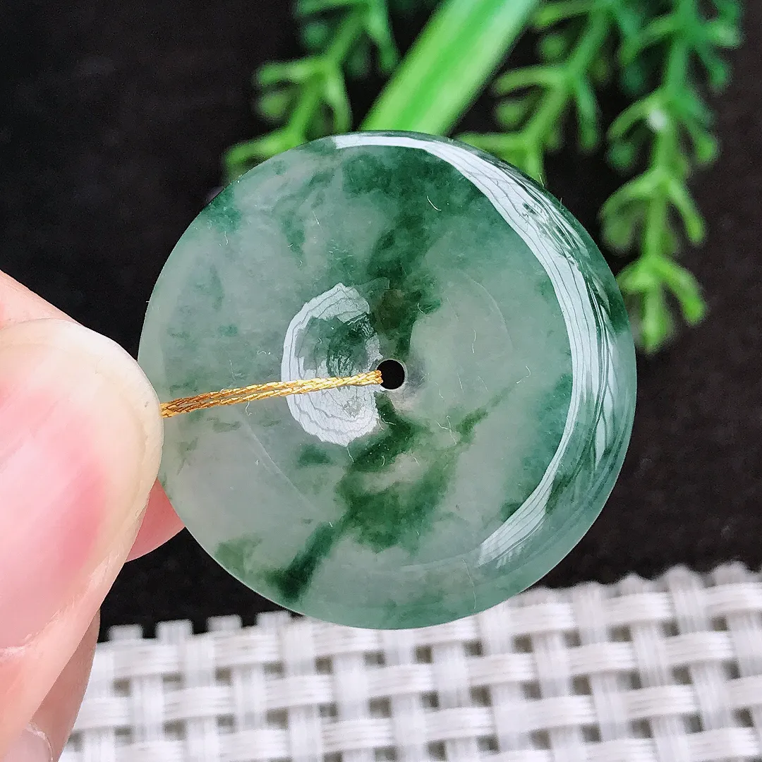 天然a货翡翠29.6/5.4老坑冰种飘花平安扣吊坠翡翠玉挂件