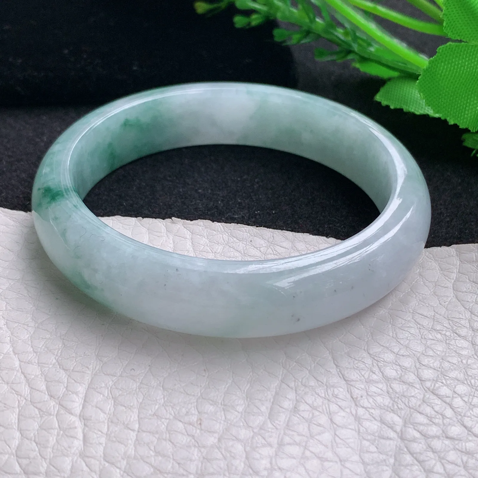 z自然光53.5*12.3*7.3平安镯 缅甸翡翠a货玉手镯飘花宽边玉手环