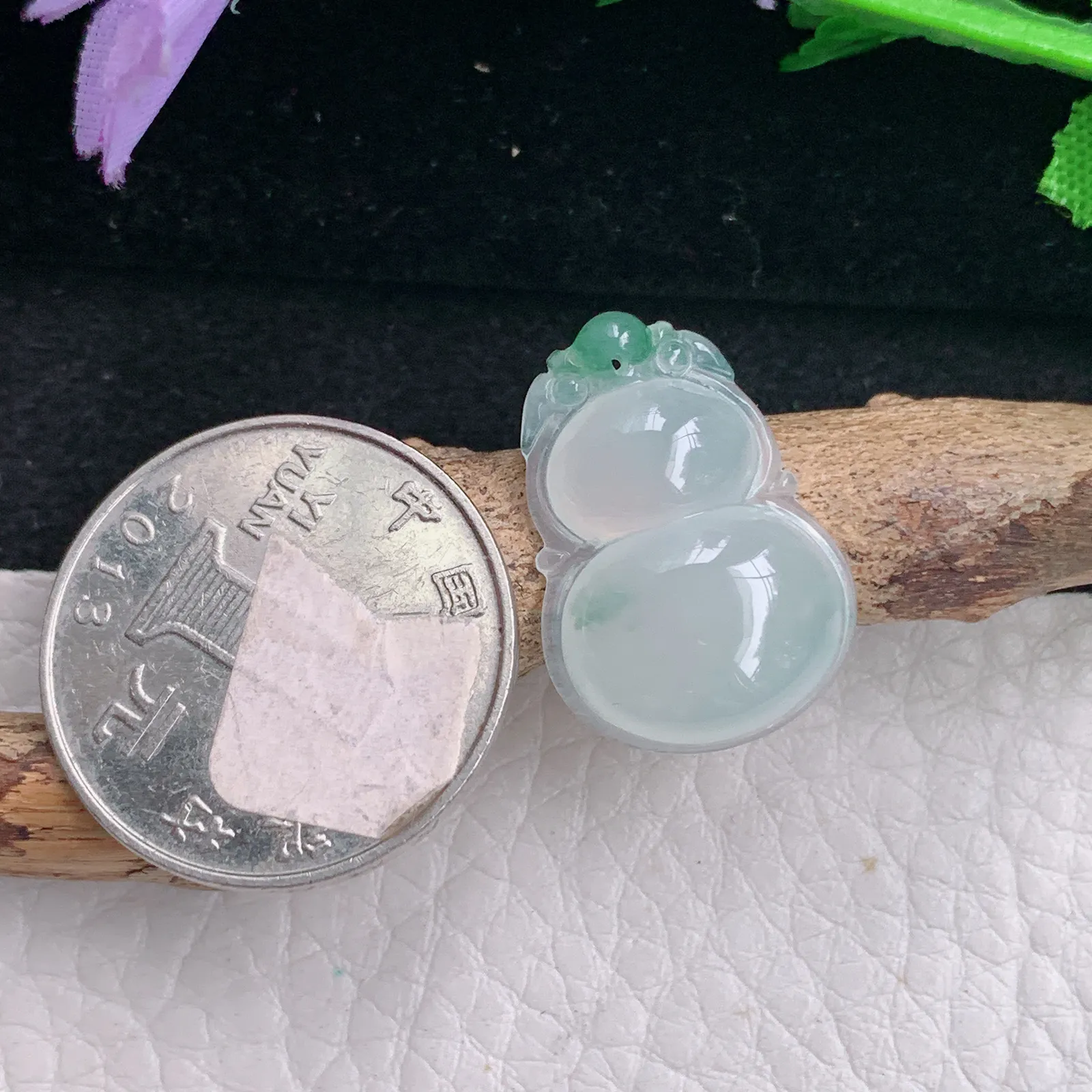 ktj自然光23.3*16.5*5.6天然缅甸翡翠冰飘花饱满葫芦 玉葫芦玉吊坠 玉挂件