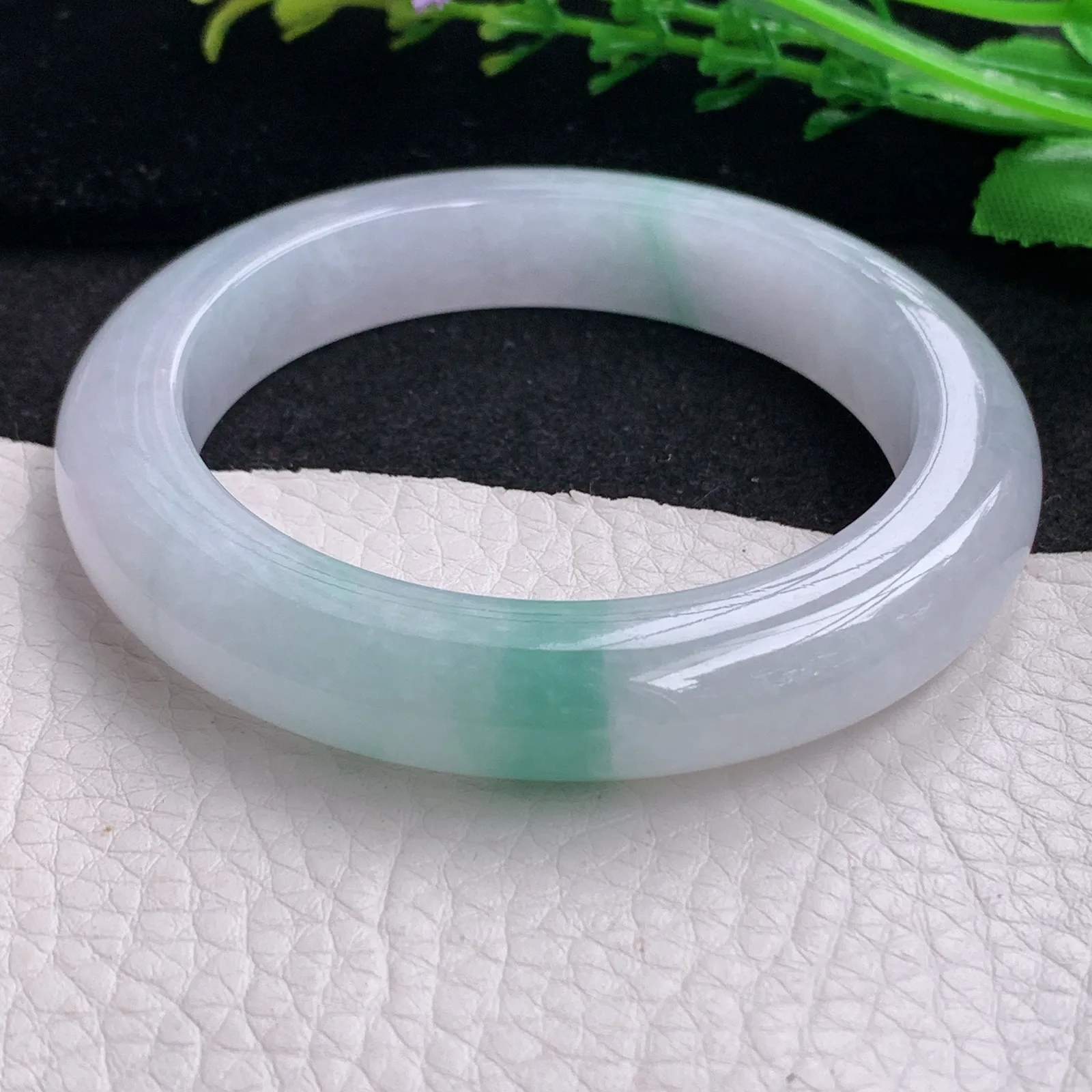 xc自然光56.5*11.5*10平安镯 缅甸翡翠a货玉手镯冰飘花宽边玉手环