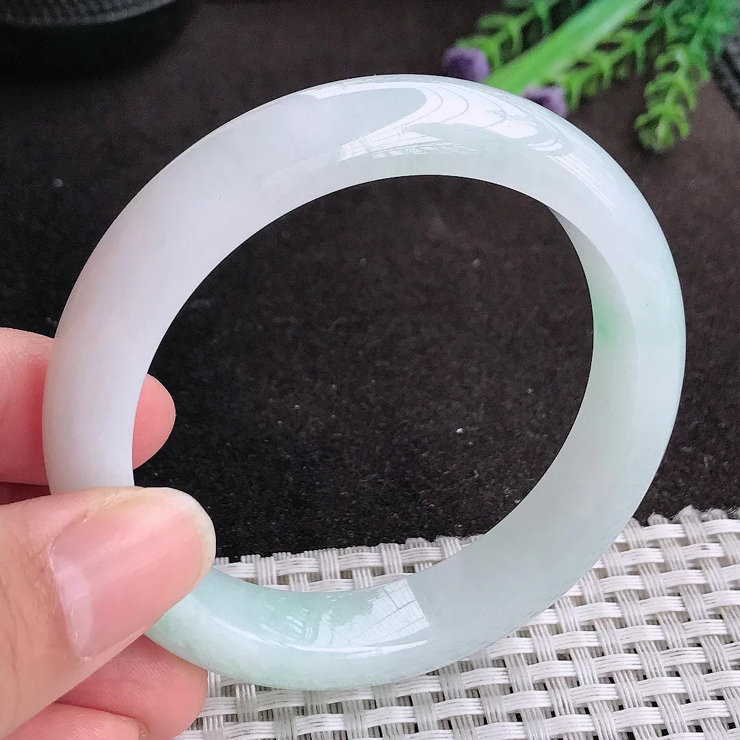 天然A货翡翠56.5/12.9/8.6老坑冰润起胶冰晴手镯宽边玉手镯