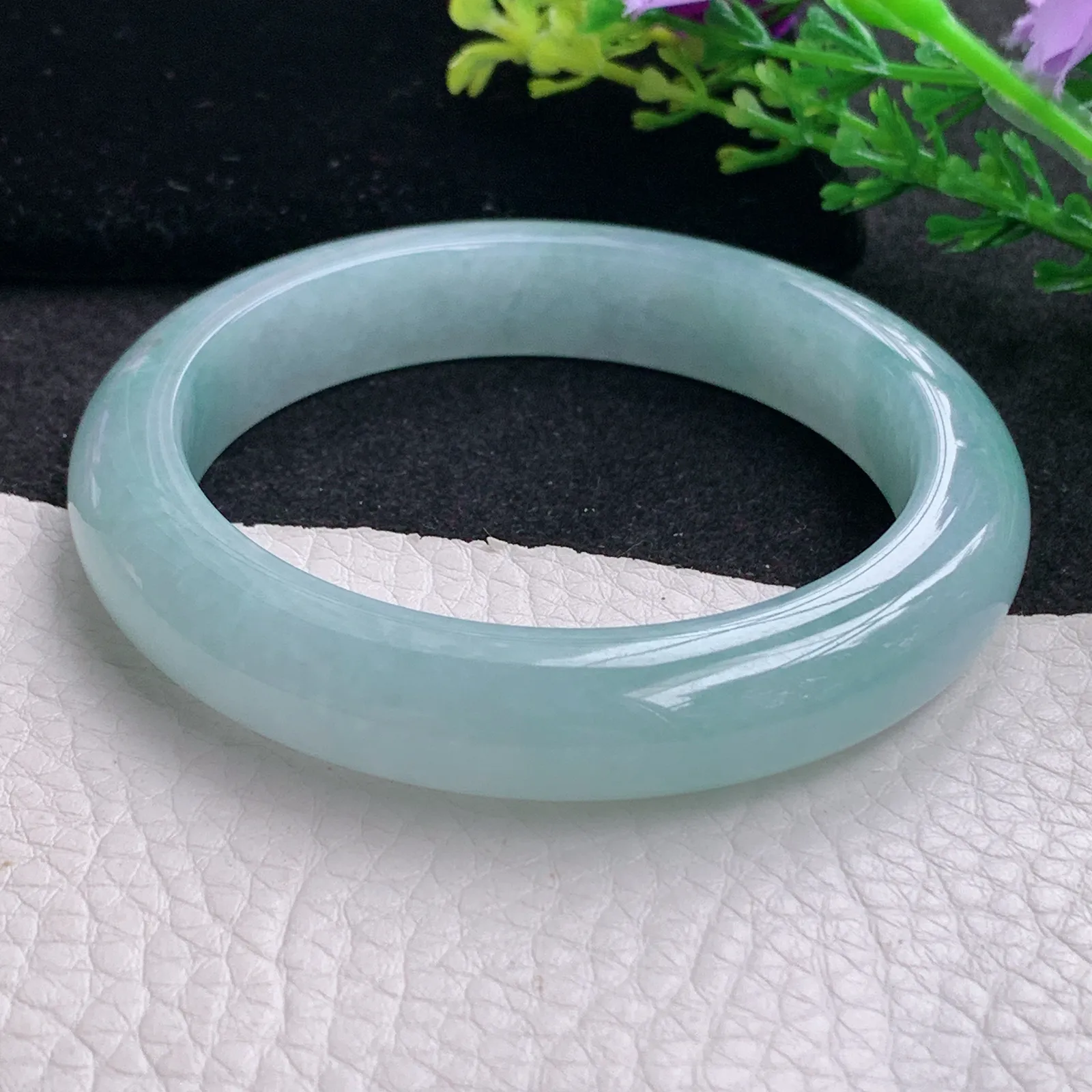 r自然光56*11.6*9平安镯 缅甸翡翠a货玉手镯冰蓝韵宽边玉手环