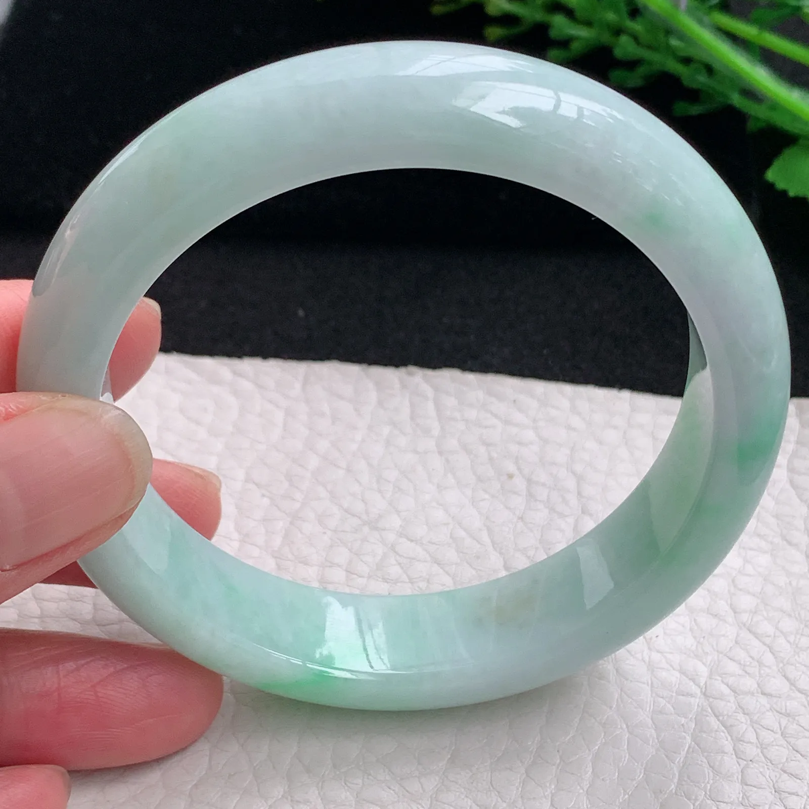 hy自然光59*14.5*8.2平安镯 缅甸翡翠a货玉手镯清新飘花宽边玉手环