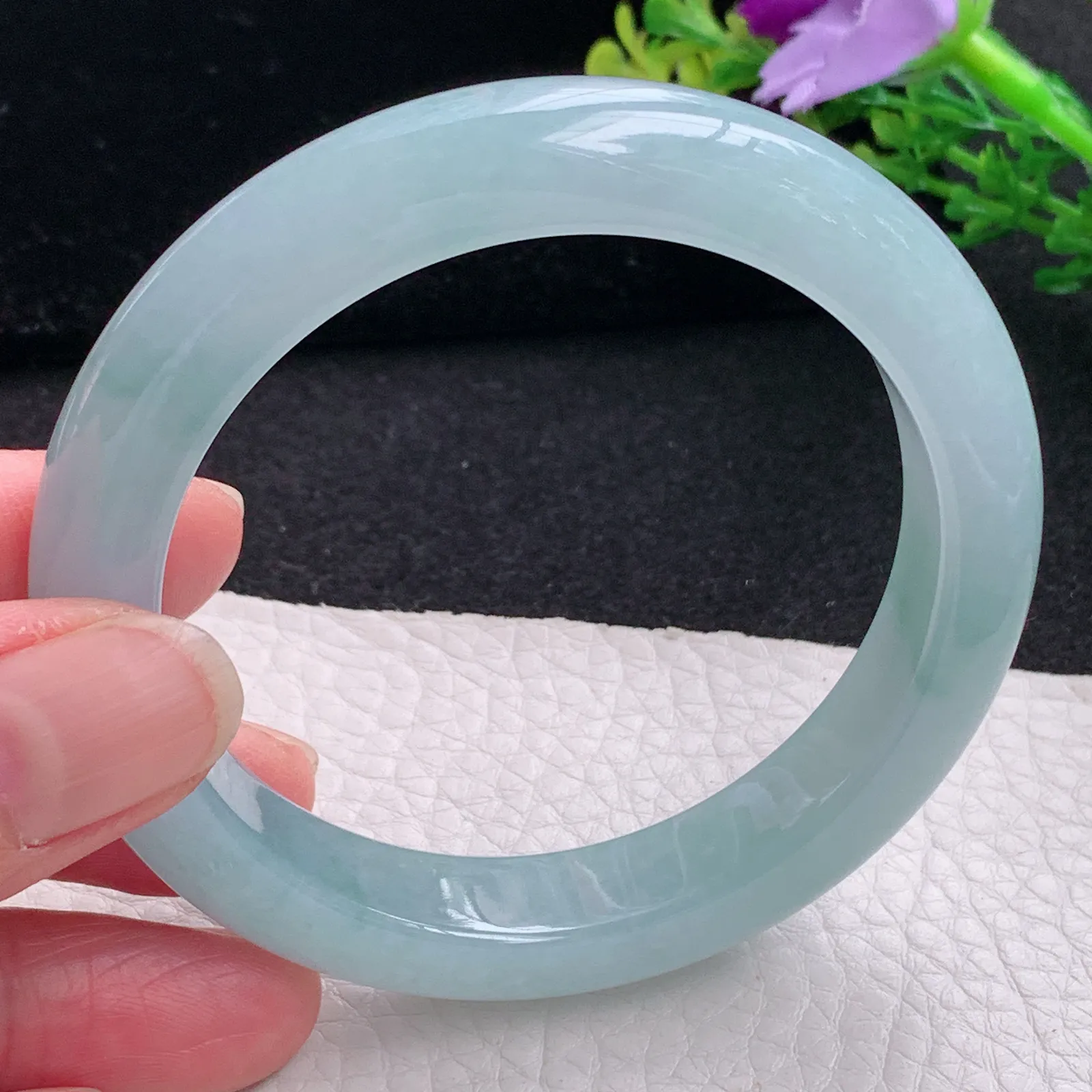 r自然光56*11.6*9平安镯 缅甸翡翠a货玉手镯冰蓝韵宽边玉手环