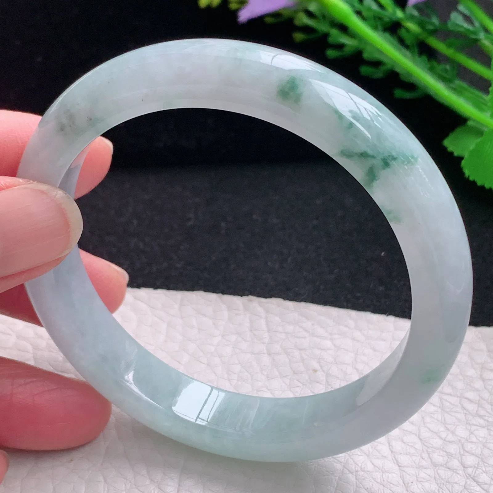 jxn自然光59*11.6*8平安镯 缅甸翡翠a货玉手镯清秀飘花宽边玉手环