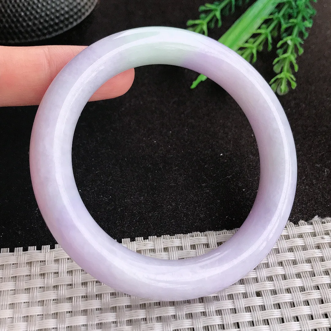 天然A货翡翠57.6/11/1.08老坑秀气温润紫罗兰圆条手镯玉手镯