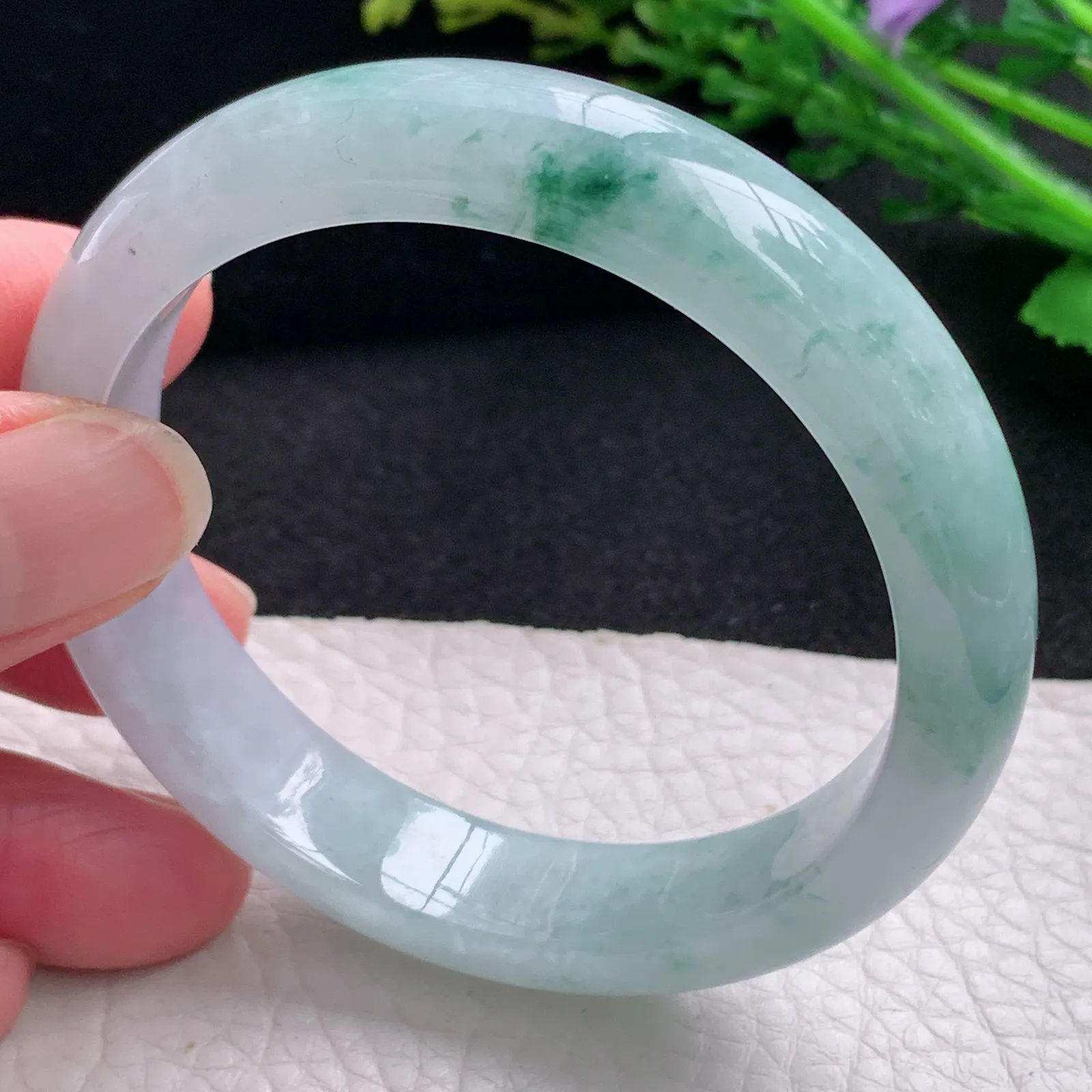 z自然光53.5*12.3*7.3平安镯 缅甸翡翠a货玉手镯飘花宽边玉手环