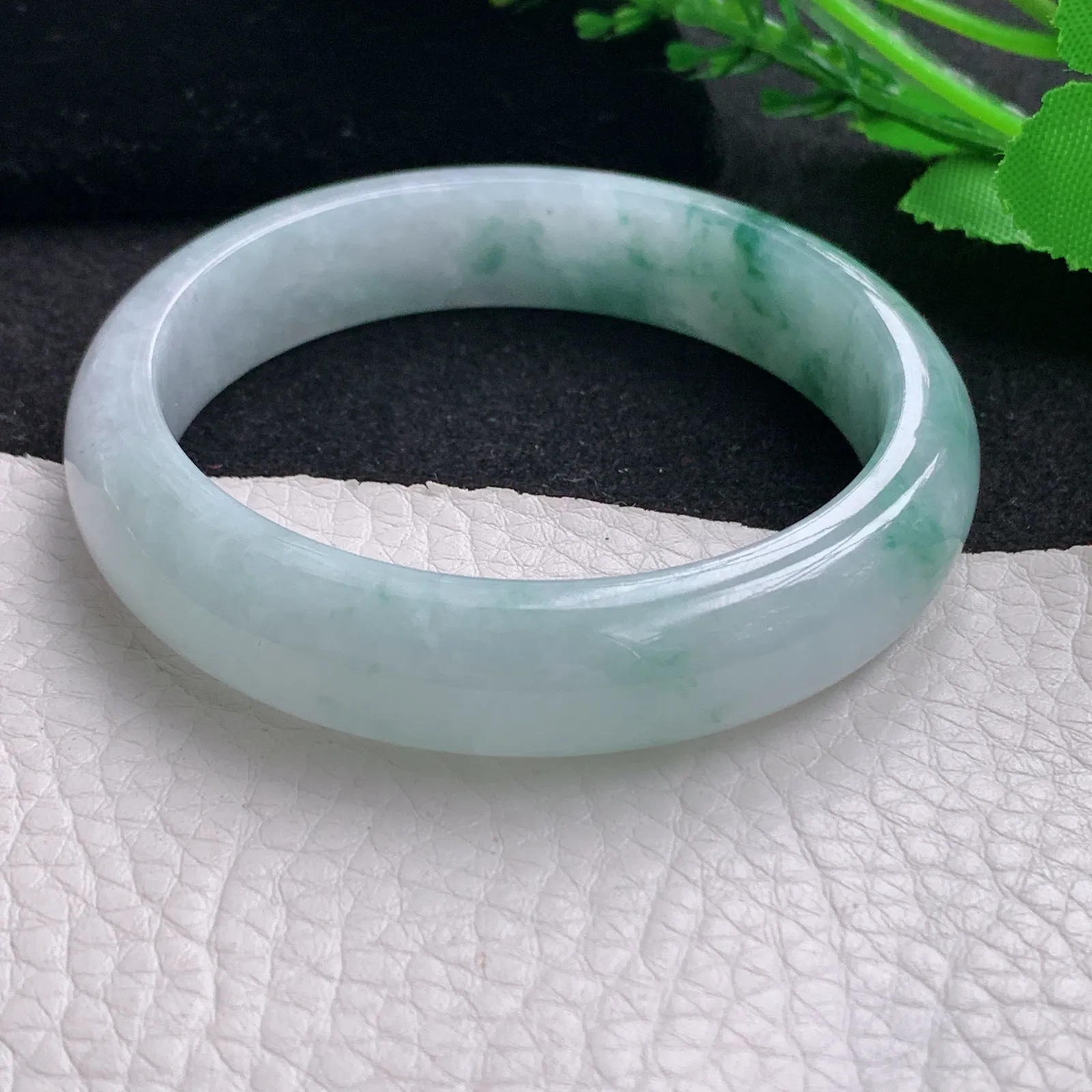 z自然光53.5*12.3*7.3平安镯 缅甸翡翠a货玉手镯飘花宽边玉手环