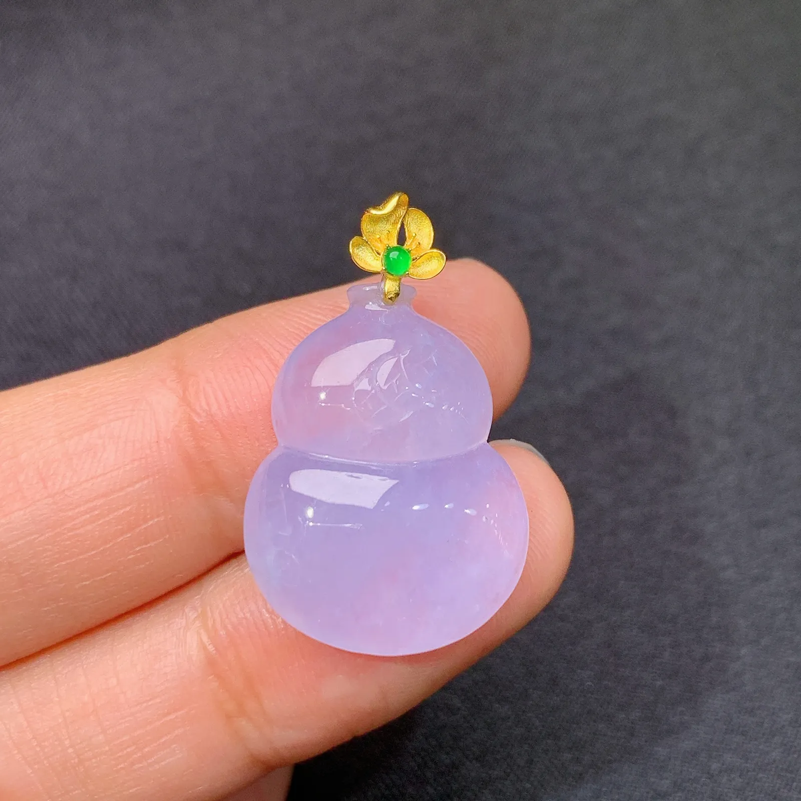 冰紫罗兰葫芦吊坠，18k金镶嵌，温润细腻，颜色鲜艳，Al 尺寸27.5*17*4.8