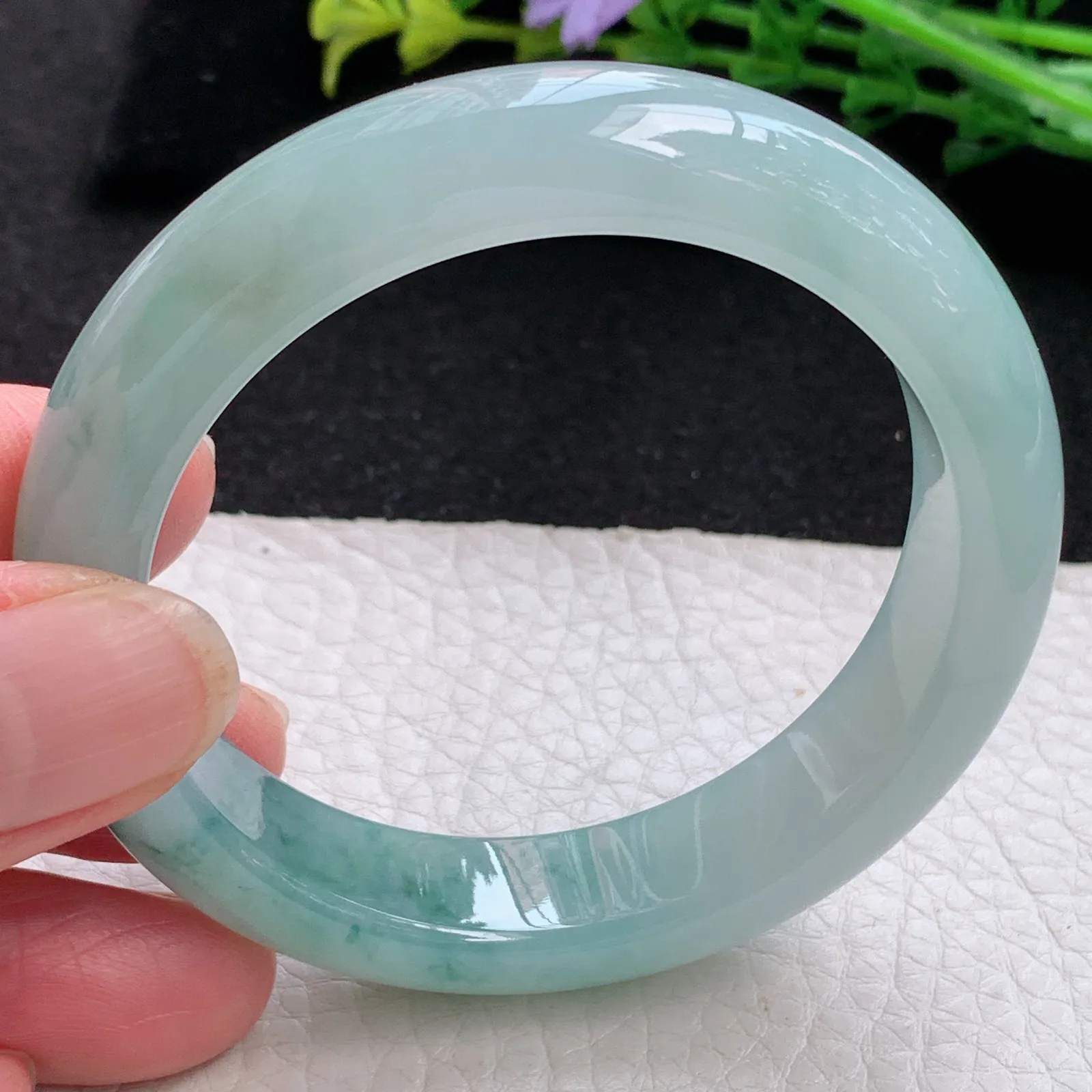 xo小圈口51.5*12.2*8.2平安镯 缅甸翡翠a货玉手镯冰飘花秀气宽边玉手环