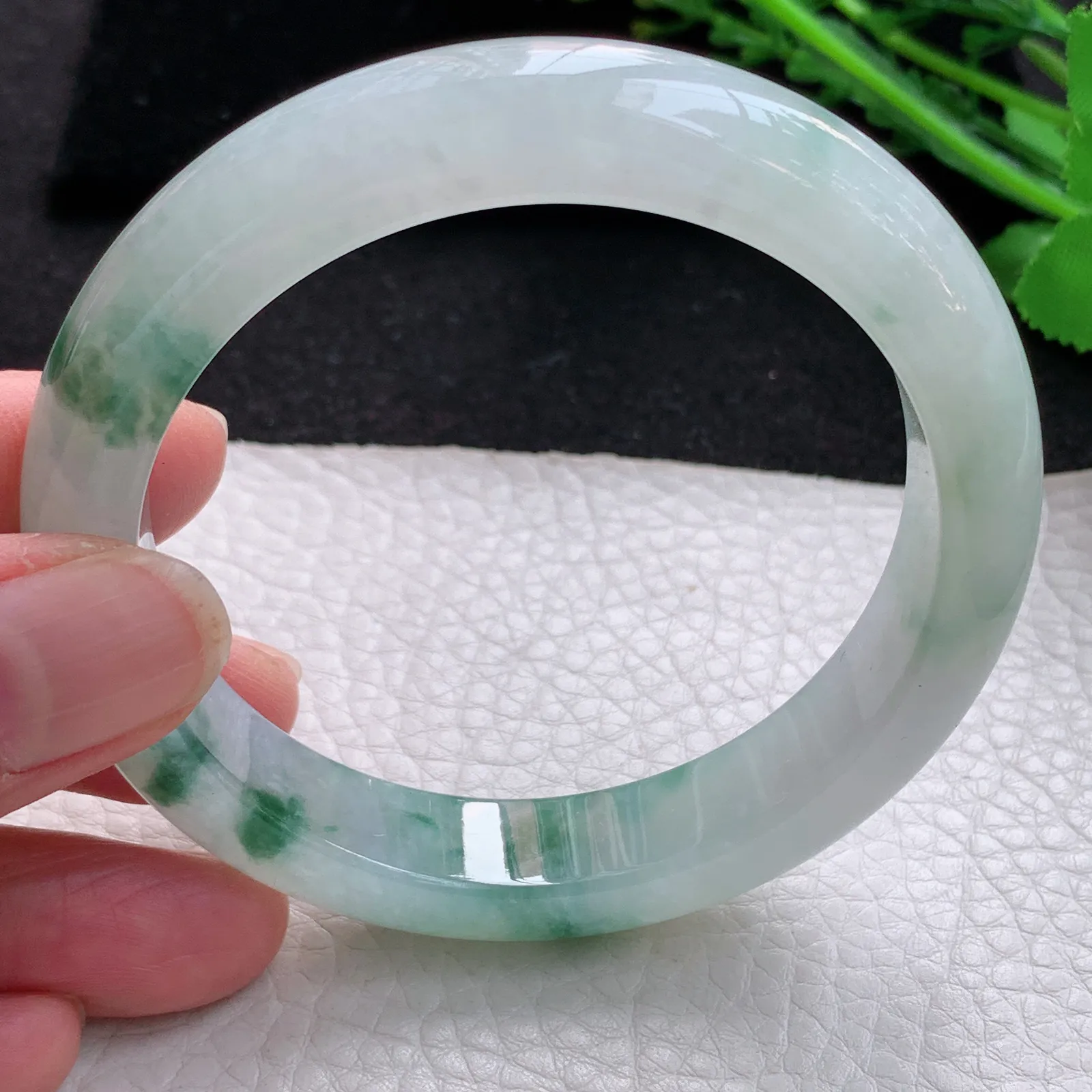 nr自然光57.8*12.2*8.3平安镯 缅甸翡翠a货玉手镯冰飘花宽边玉手环