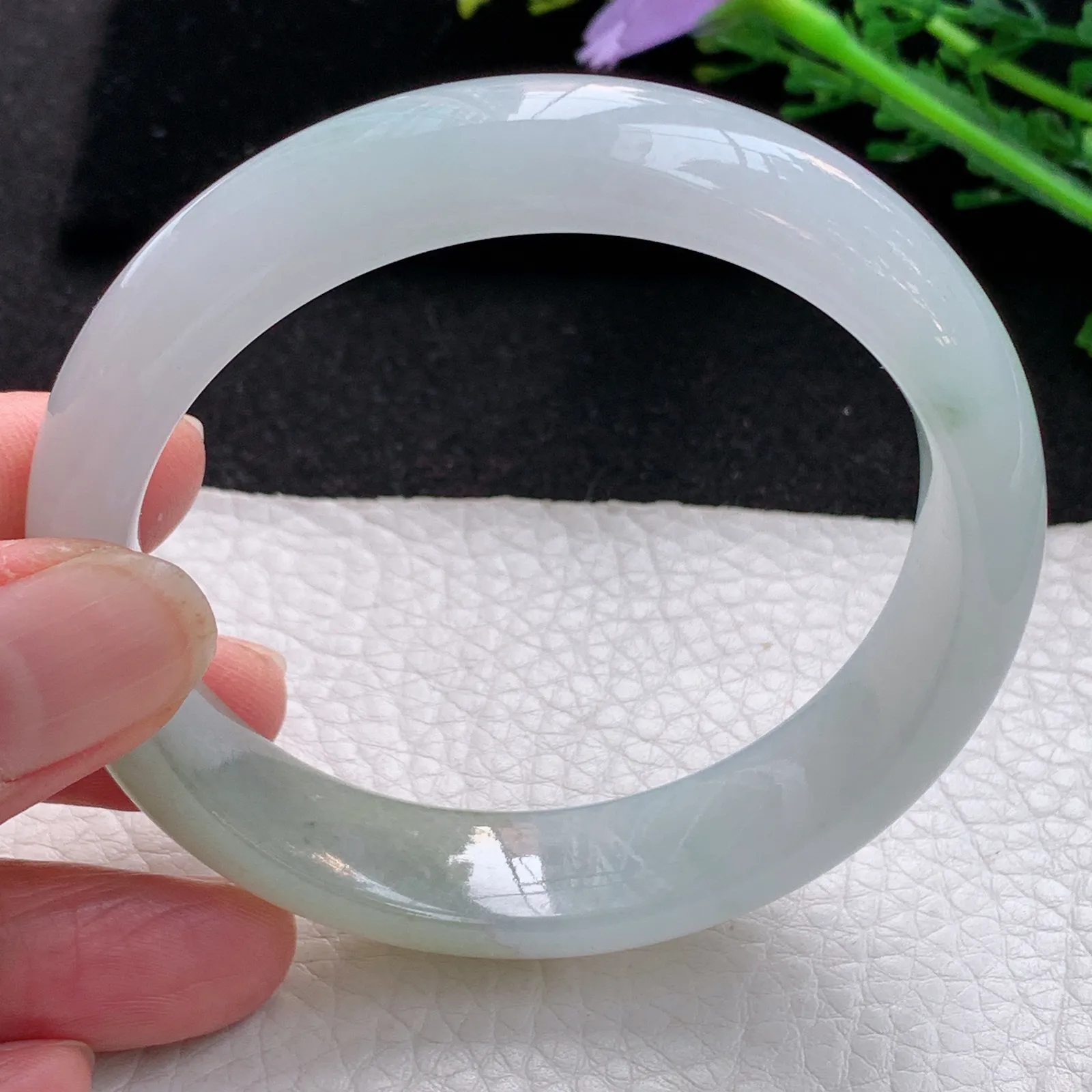 z自然光57.5*13.8*7.8平安镯 缅甸翡翠a货玉手镯冰双彩宽边玉手环