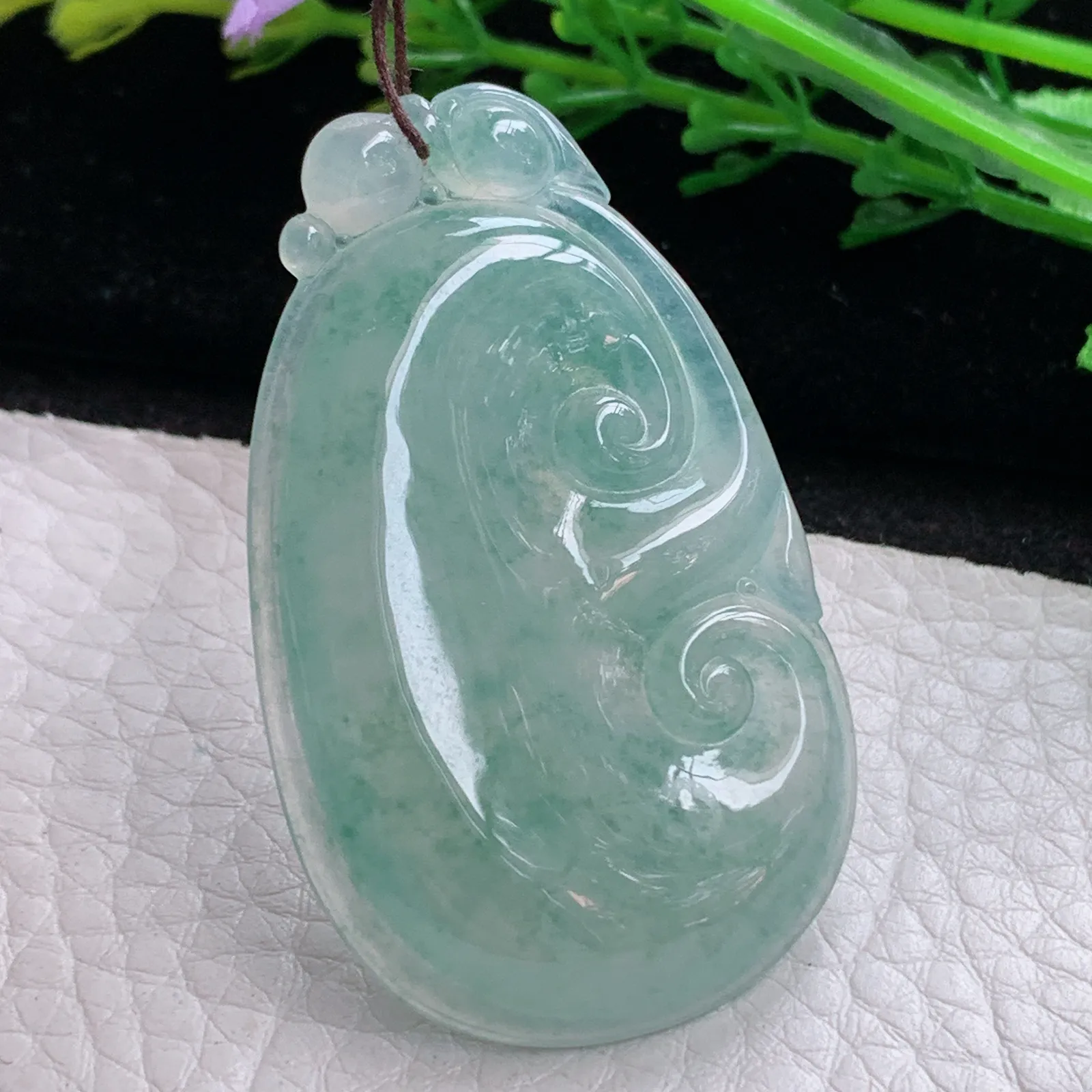 gp自然光48.2*29.5*6天然缅甸翡翠冰晴如意 玉如意玉吊坠 玉挂件