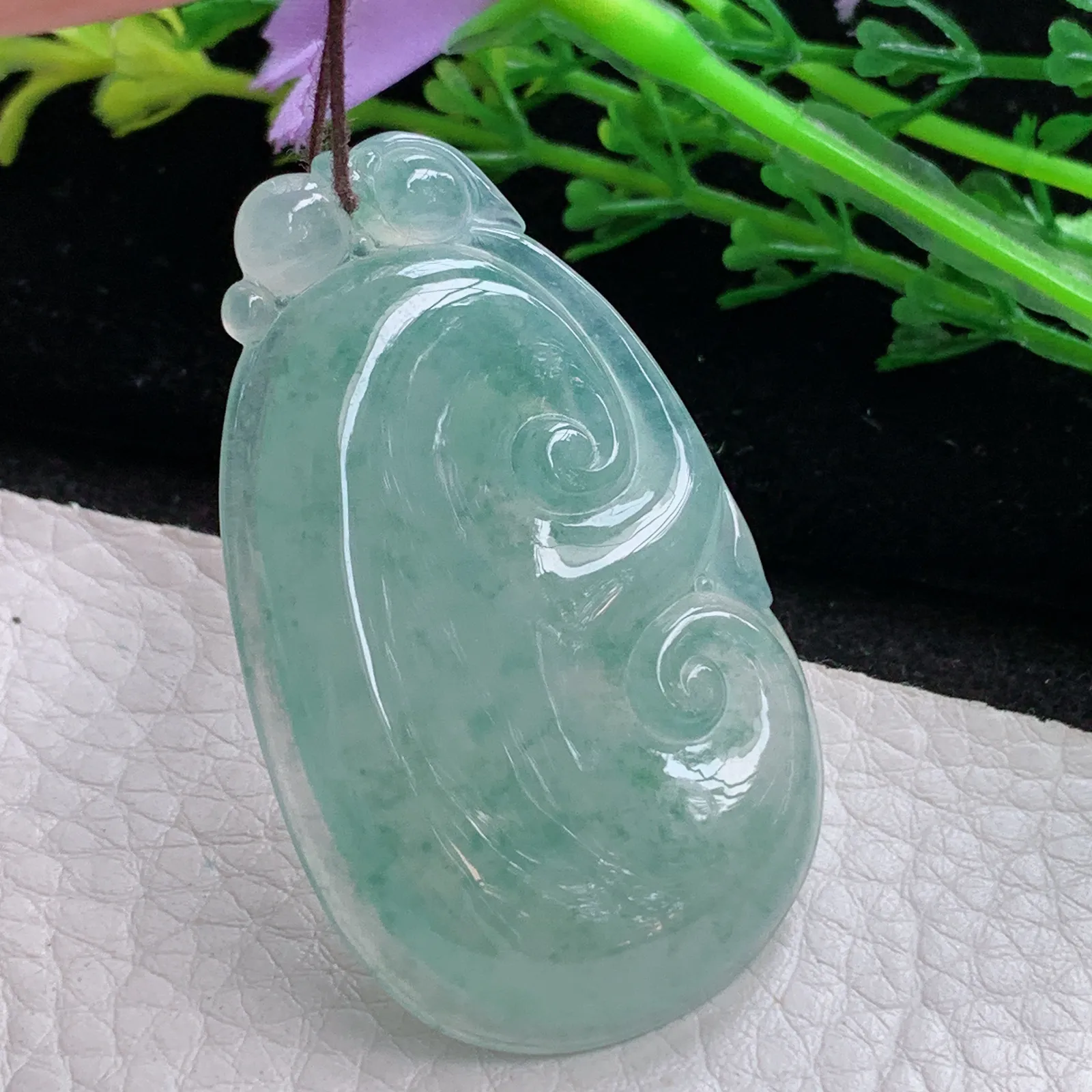 gp自然光48.2*29.5*6天然缅甸翡翠冰晴如意 玉如意玉吊坠 玉挂件