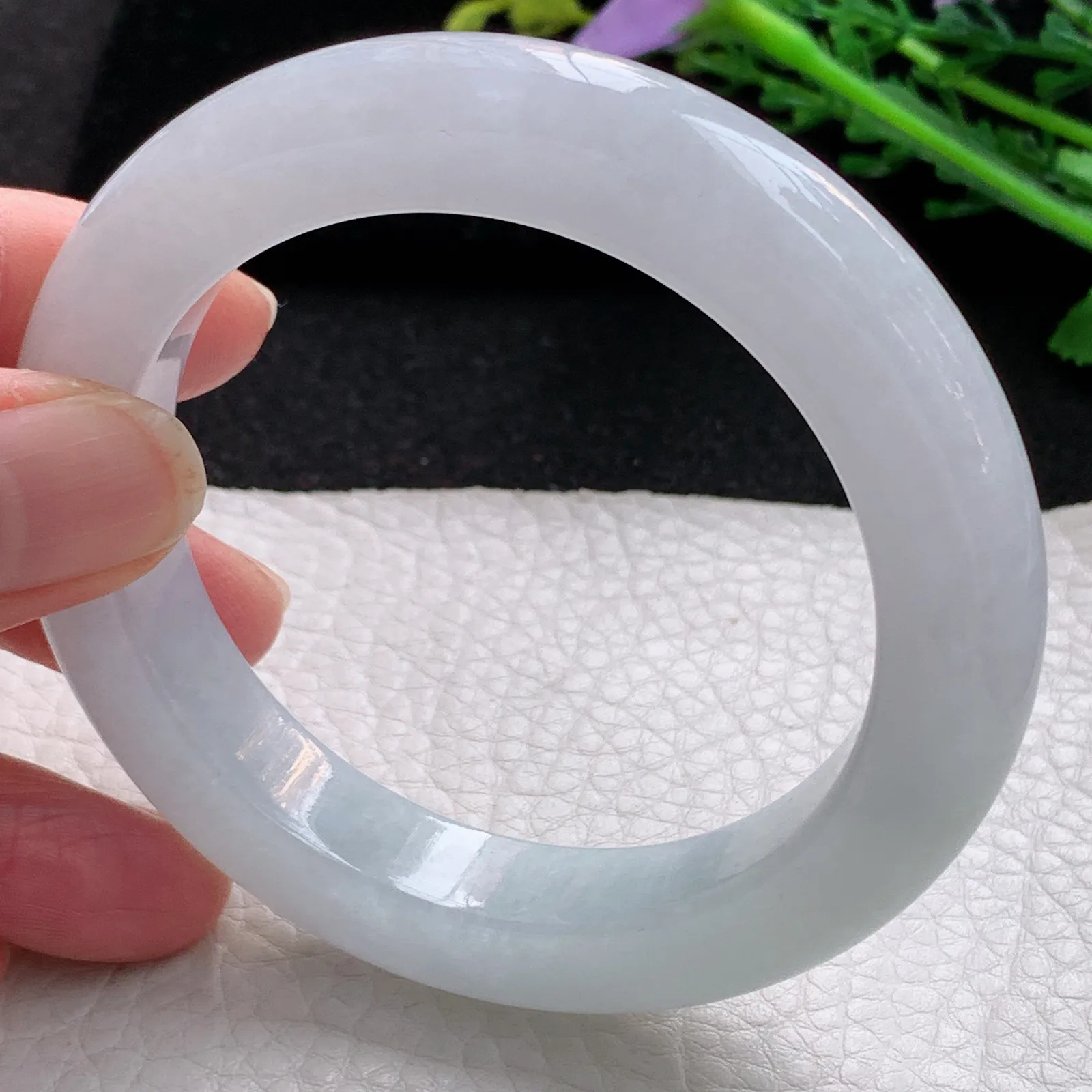 z自然光56.5*11.8*10.2平安镯 缅甸翡翠a货玉手镯白月光宽边玉手环