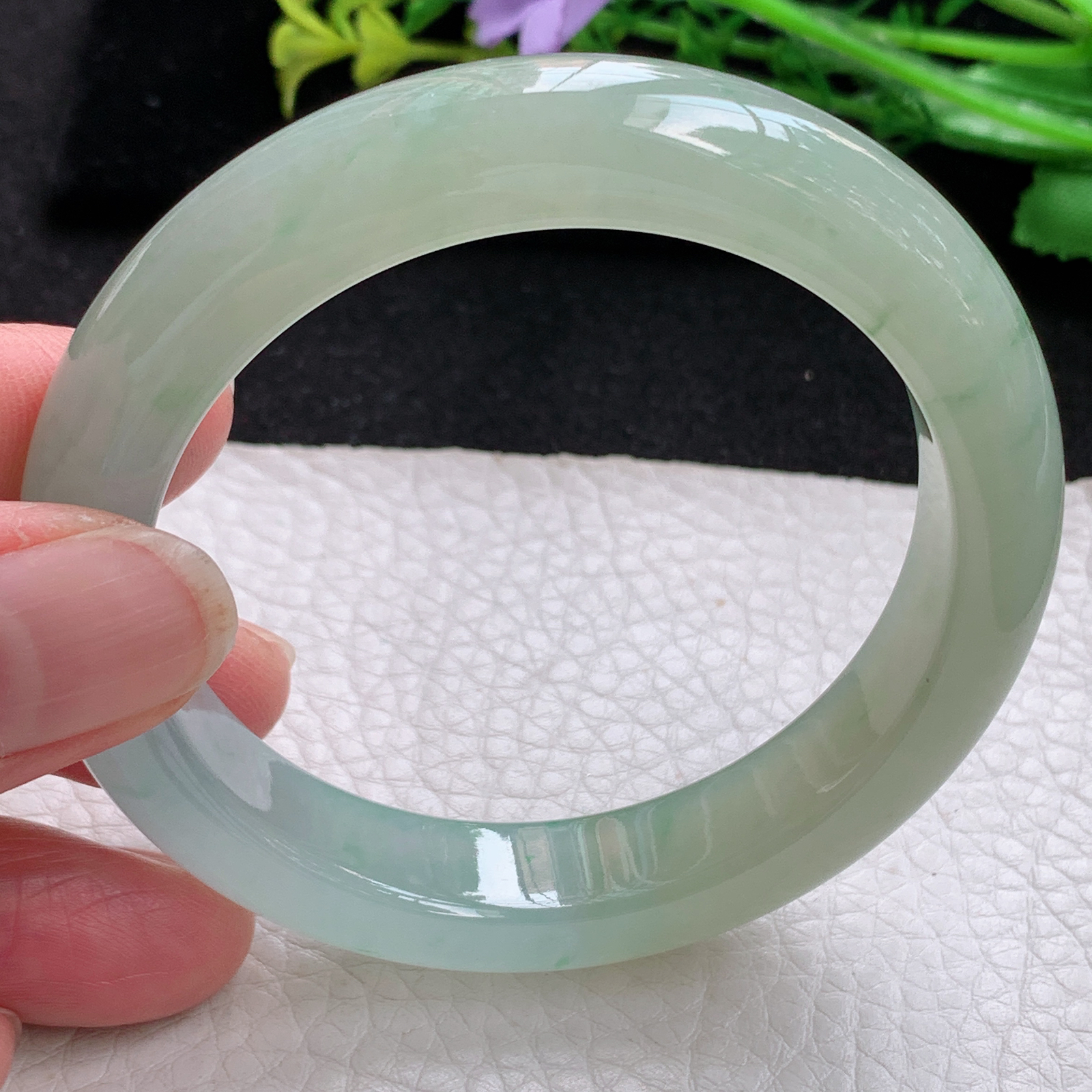 xo自然光54.5*11.8*8.8平安镯 缅甸翡翠a货玉手镯冰双彩宽边玉手环