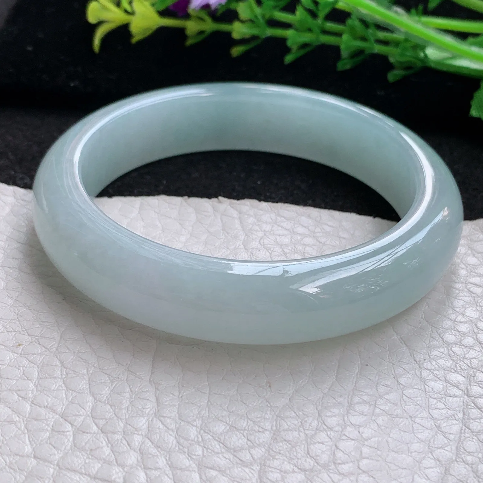 xo自然光54.5*12.8*8.2平安镯 缅甸翡翠a货玉手镯冰胶晴底宽边玉手环