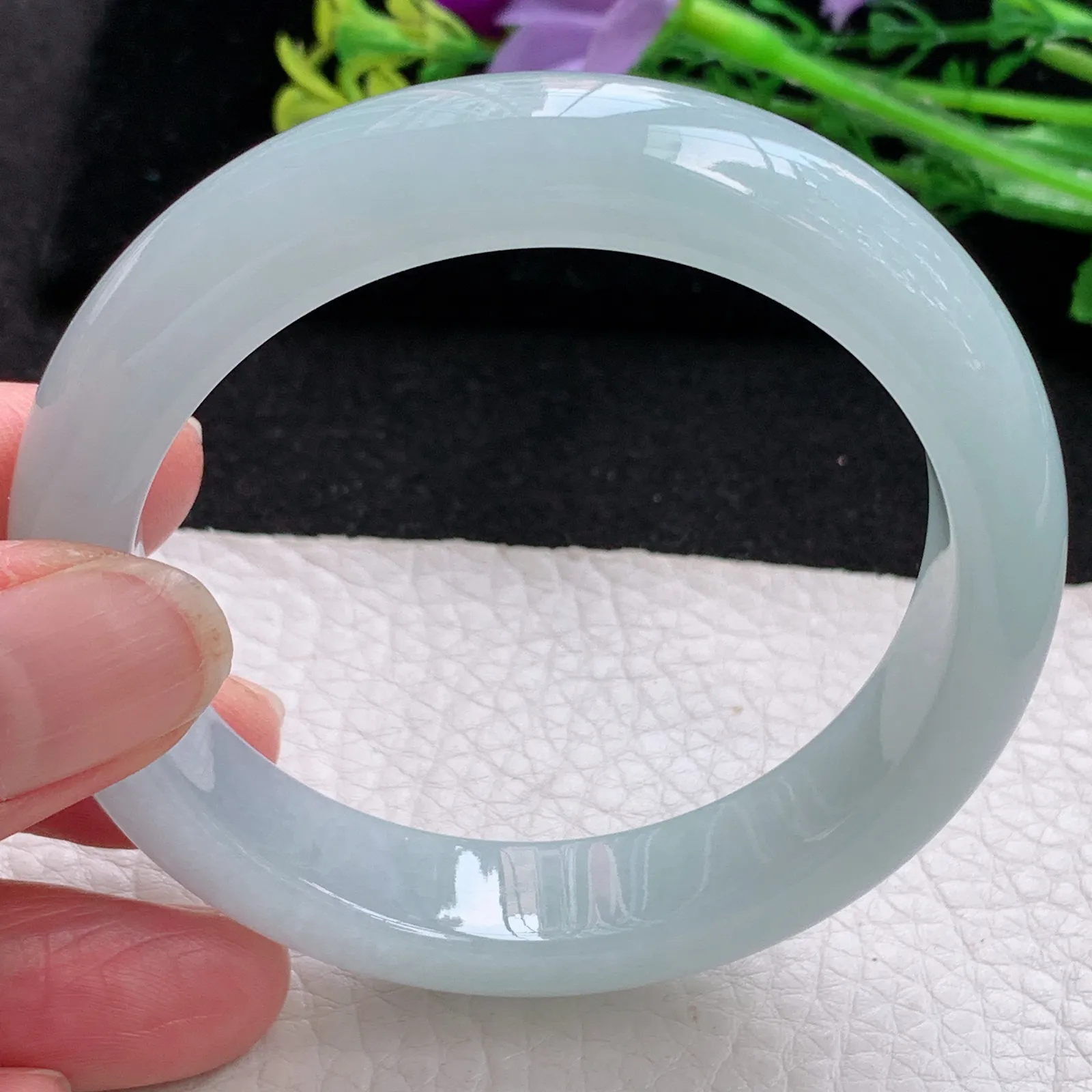 xo自然光54.5*12.8*8.2平安镯 缅甸翡翠a货玉手镯冰胶晴底宽边玉手环