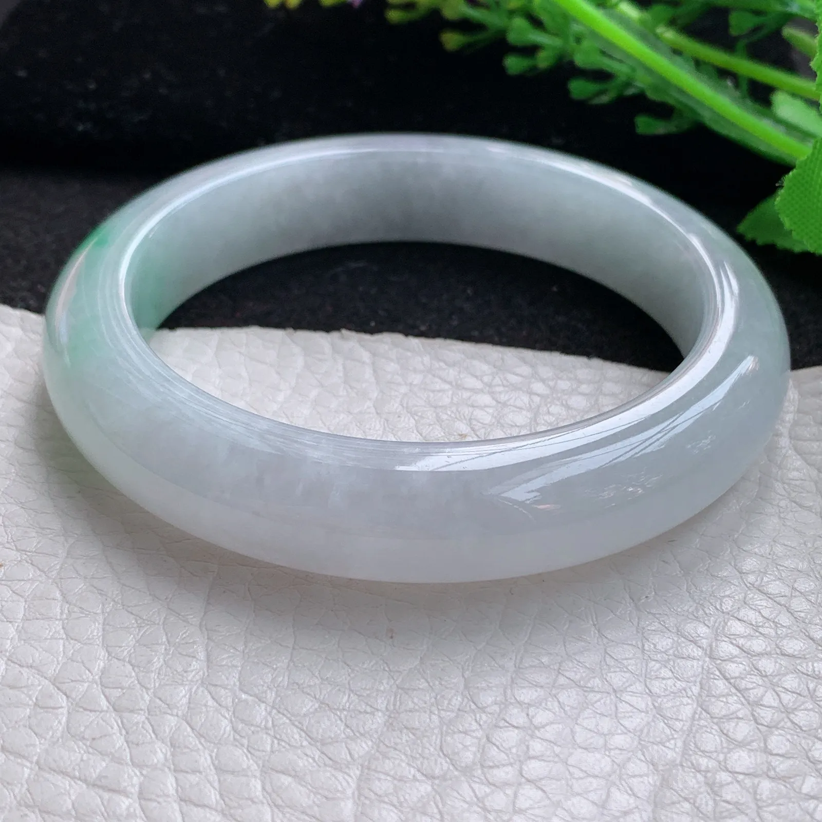 hy自然光59*12.3*9.2平安镯 缅甸翡翠a货玉手镯飘绿花厚装宽边玉手环