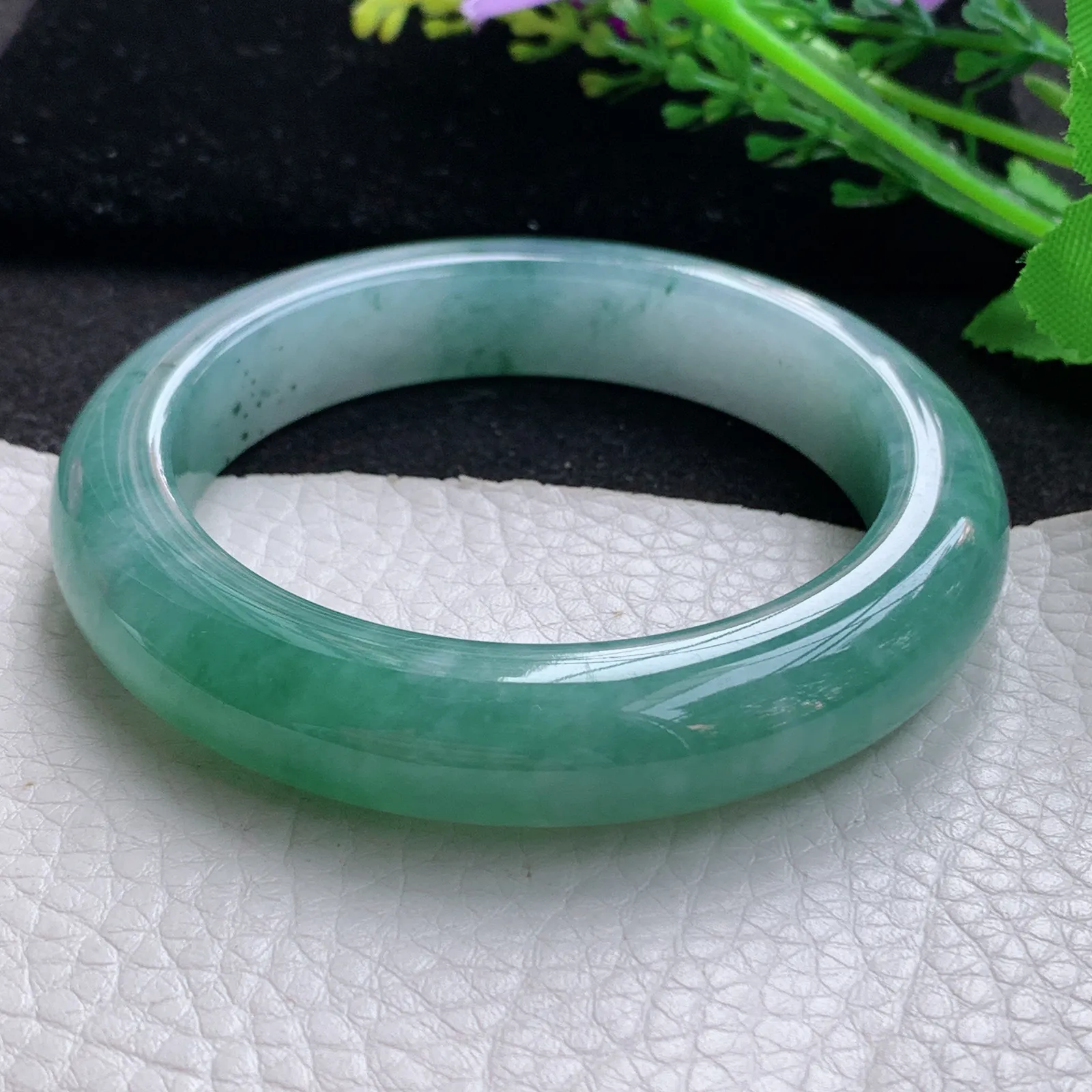 yh自然光56.5*12.5*9.8平安镯 缅甸翡翠a货玉手镯水润韵味宽边玉手环