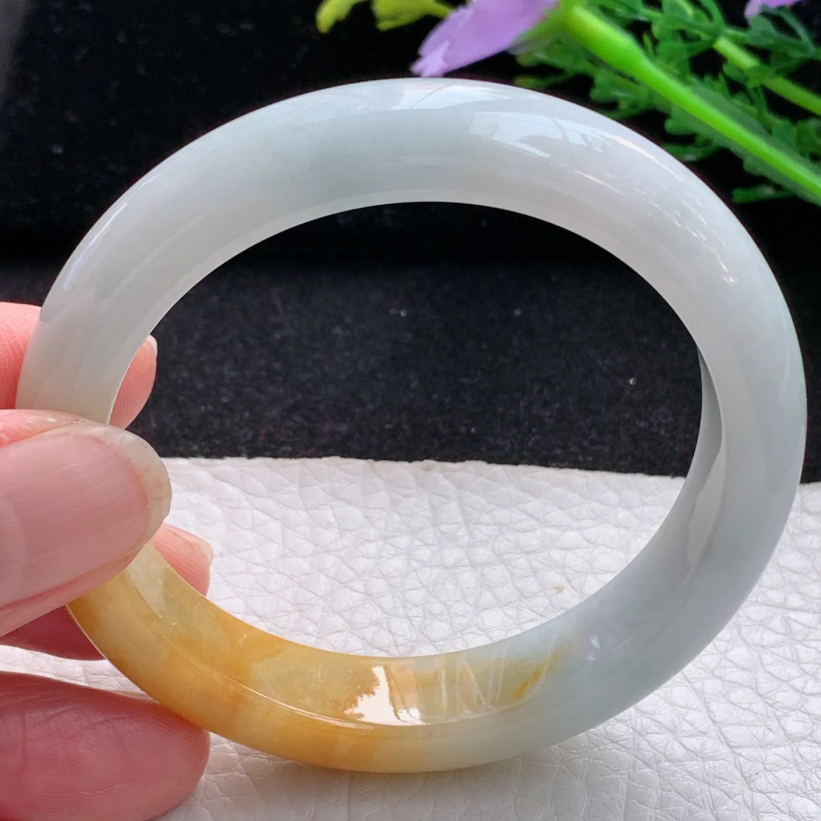 z自然光53.6*11.5*8平安镯 缅甸翡翠a货玉手镯双彩宽边玉手环