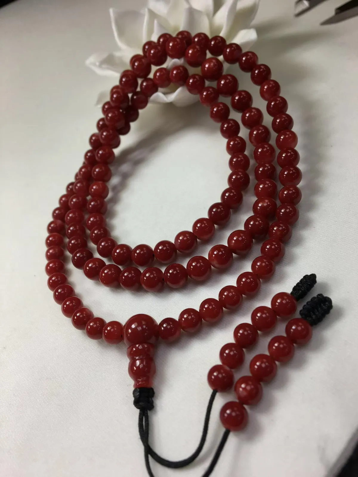 【天然日本阿卡赤血牛血红珊瑚6mm圆珠108粒佛珠链】项链手链两用款！日本产地，阿卡材料，赤血牛血红