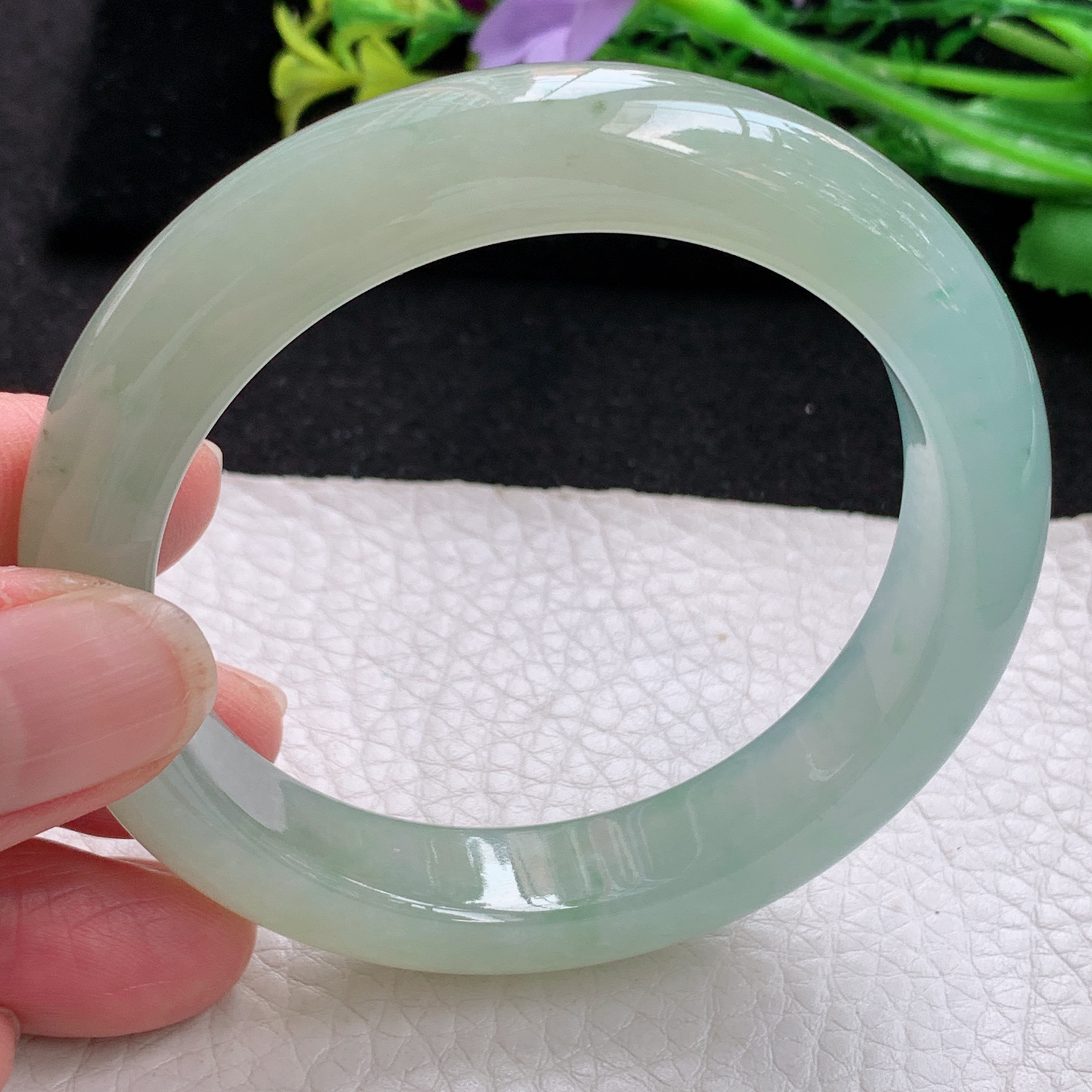 xo自然光54.5*11.8*8.8平安镯 缅甸翡翠a货玉手镯冰双彩宽边玉手环