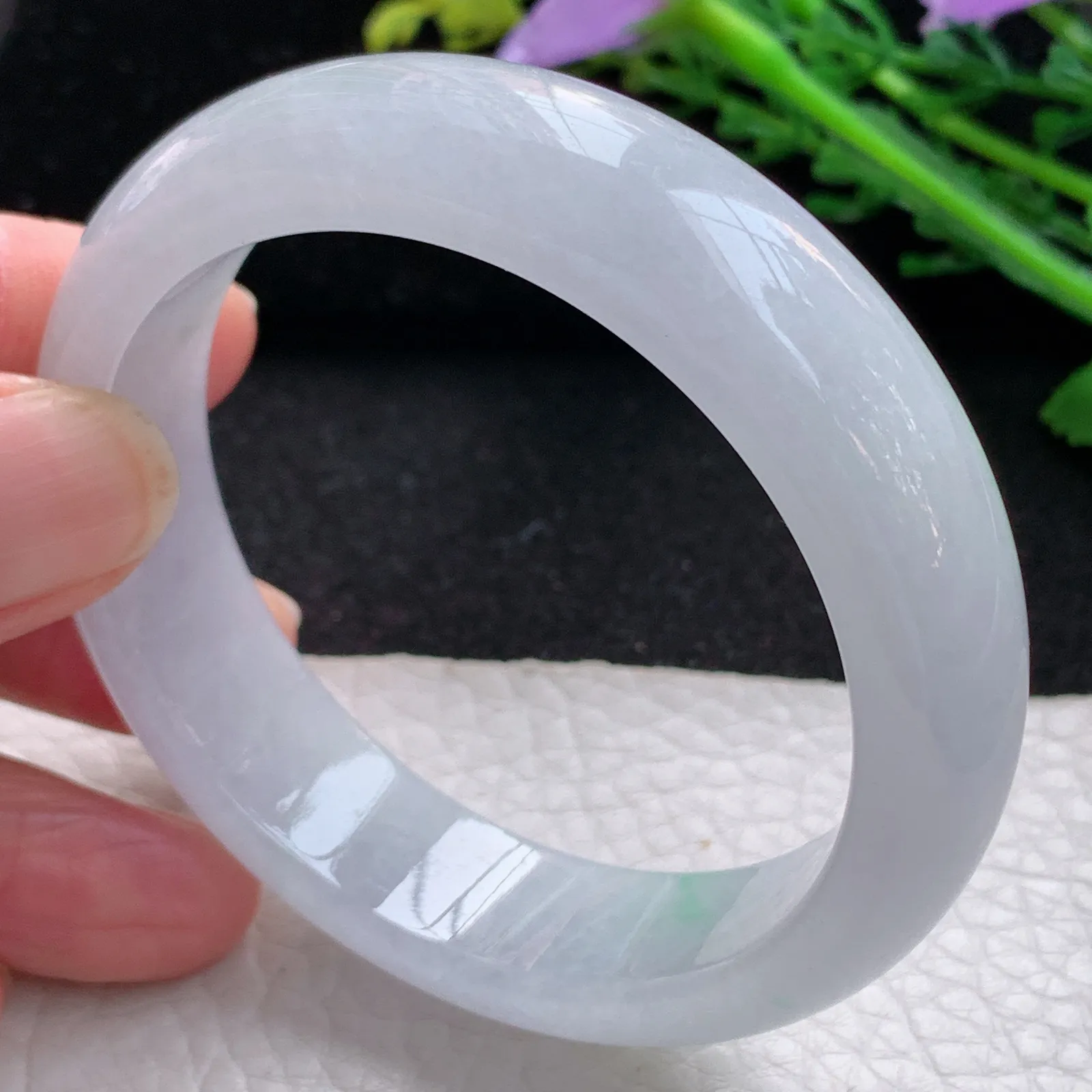 jm自然光53.5*14.3*7.5平安镯 缅甸翡翠a货玉手镯水润飘花宽边玉手环