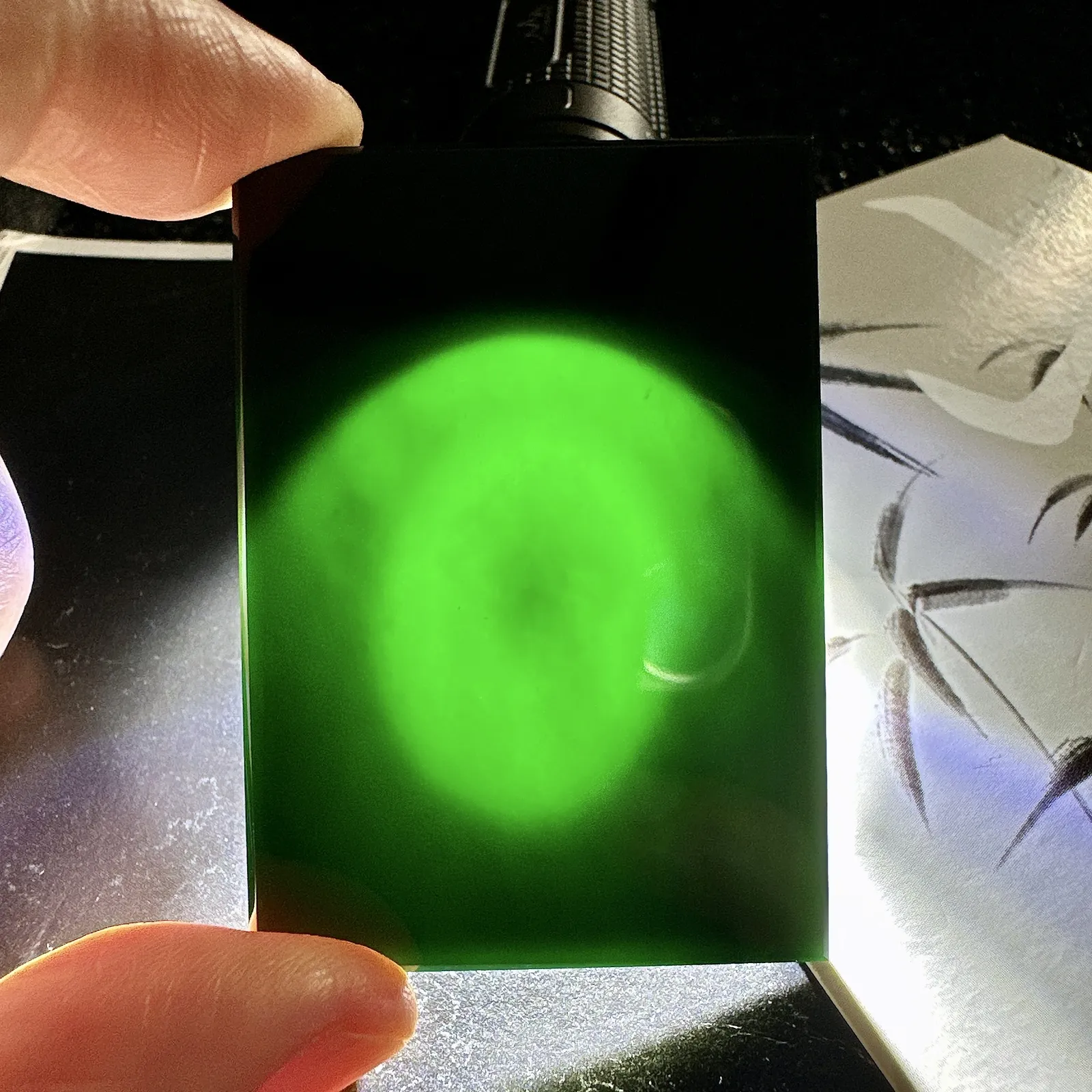 【冰种墨翠无事牌】高品质无事牌，种老肉细，光泽度好，无纹无裂，打灯透绿。