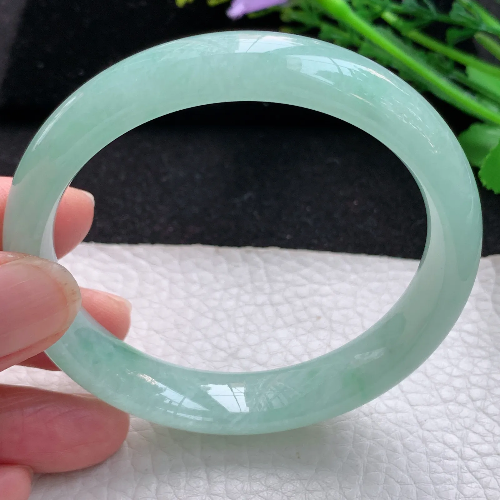 jm自然光57*12.8*7.4平安镯 缅甸翡翠a货玉手镯冰绿宽边玉手环