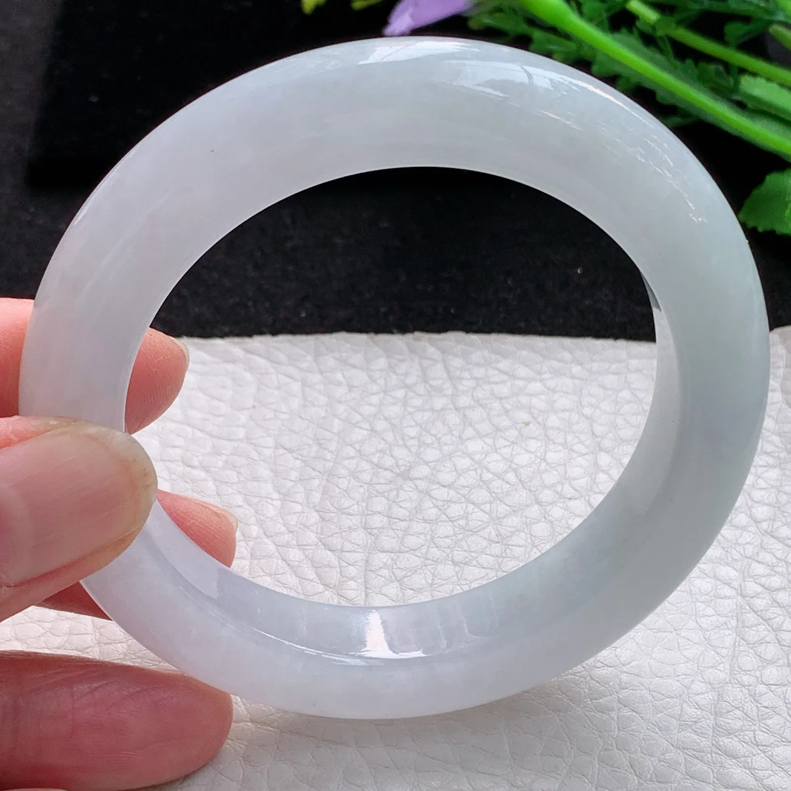 z自然光56.5*11.8*10.2平安镯 缅甸翡翠a货玉手镯白月光宽边玉手环