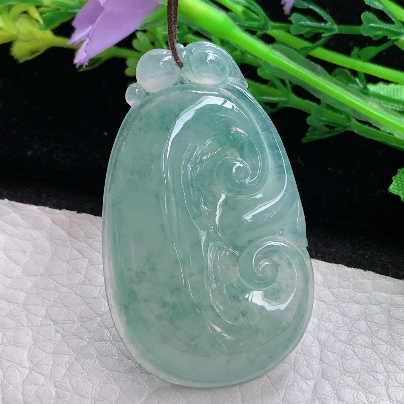 gp自然光48.2*29.5*6天然缅甸翡翠冰晴如意 玉如意玉吊坠 玉挂件