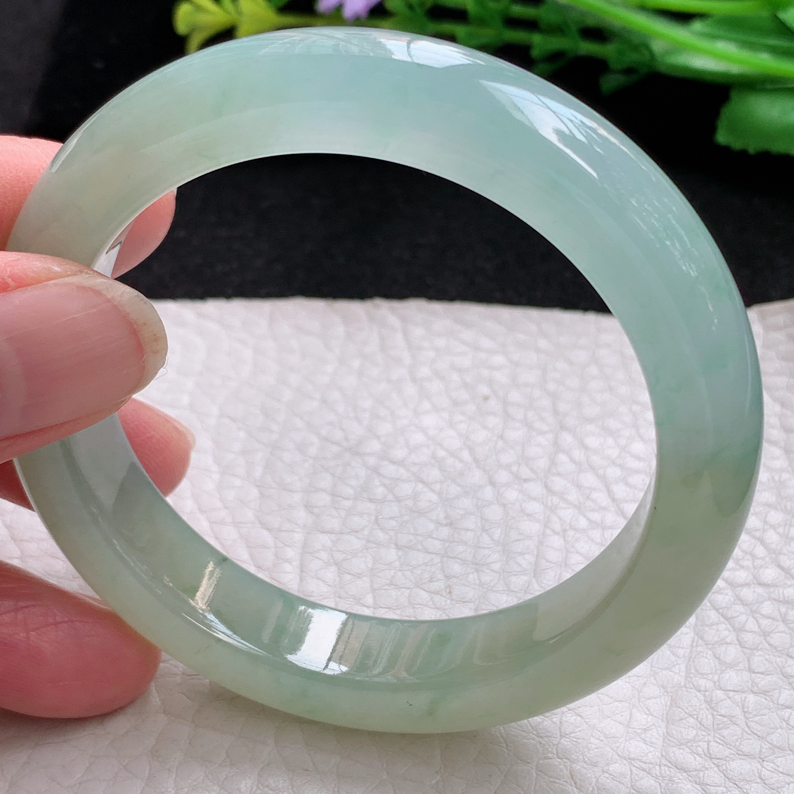 xo自然光54.5*11.8*8.8平安镯 缅甸翡翠a货玉手镯冰双彩宽边玉手环