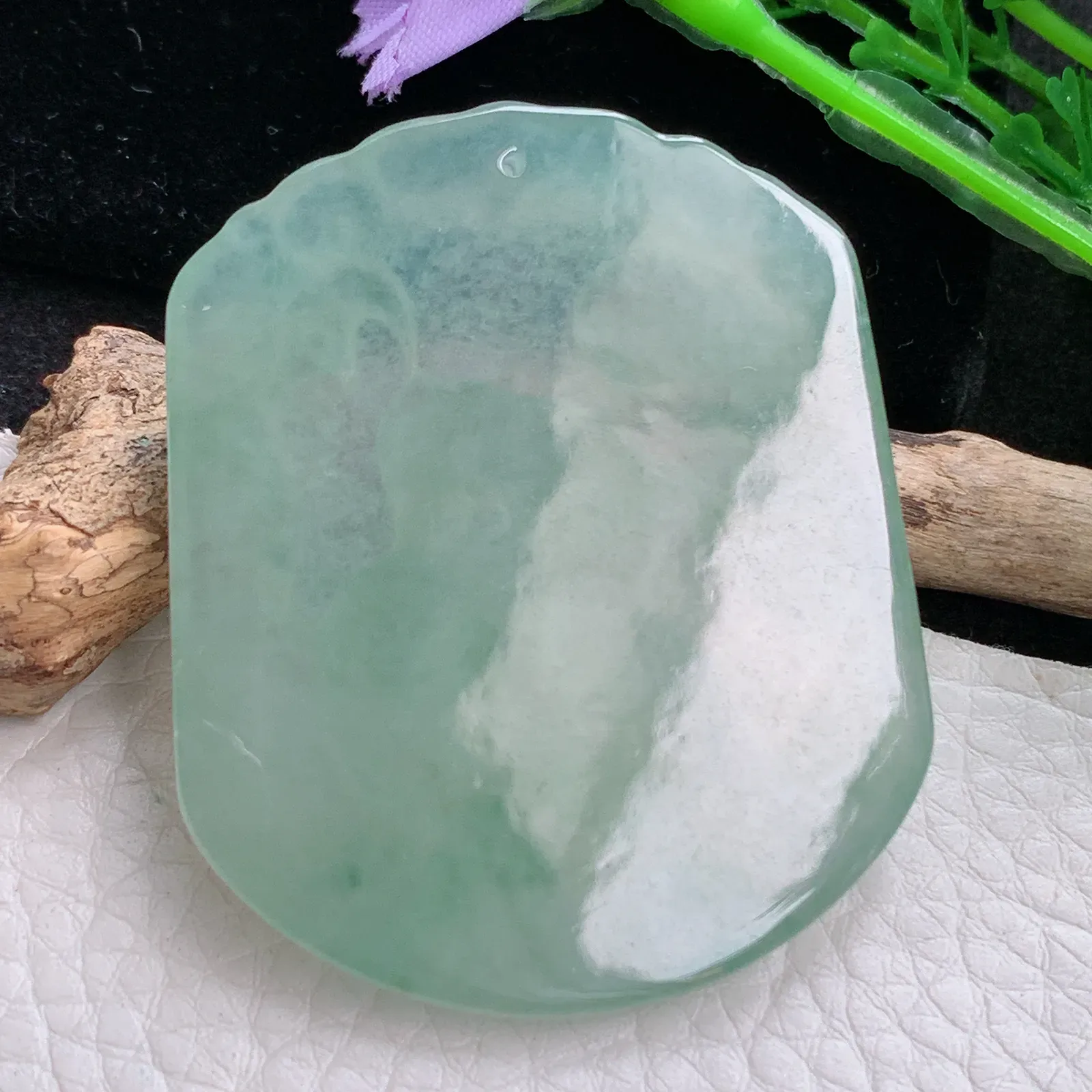 kh自然光52.5*43.5*4.6天然缅甸翡翠冰晴生肖蛇 腰缠万贯玉吊坠 毛衣坠