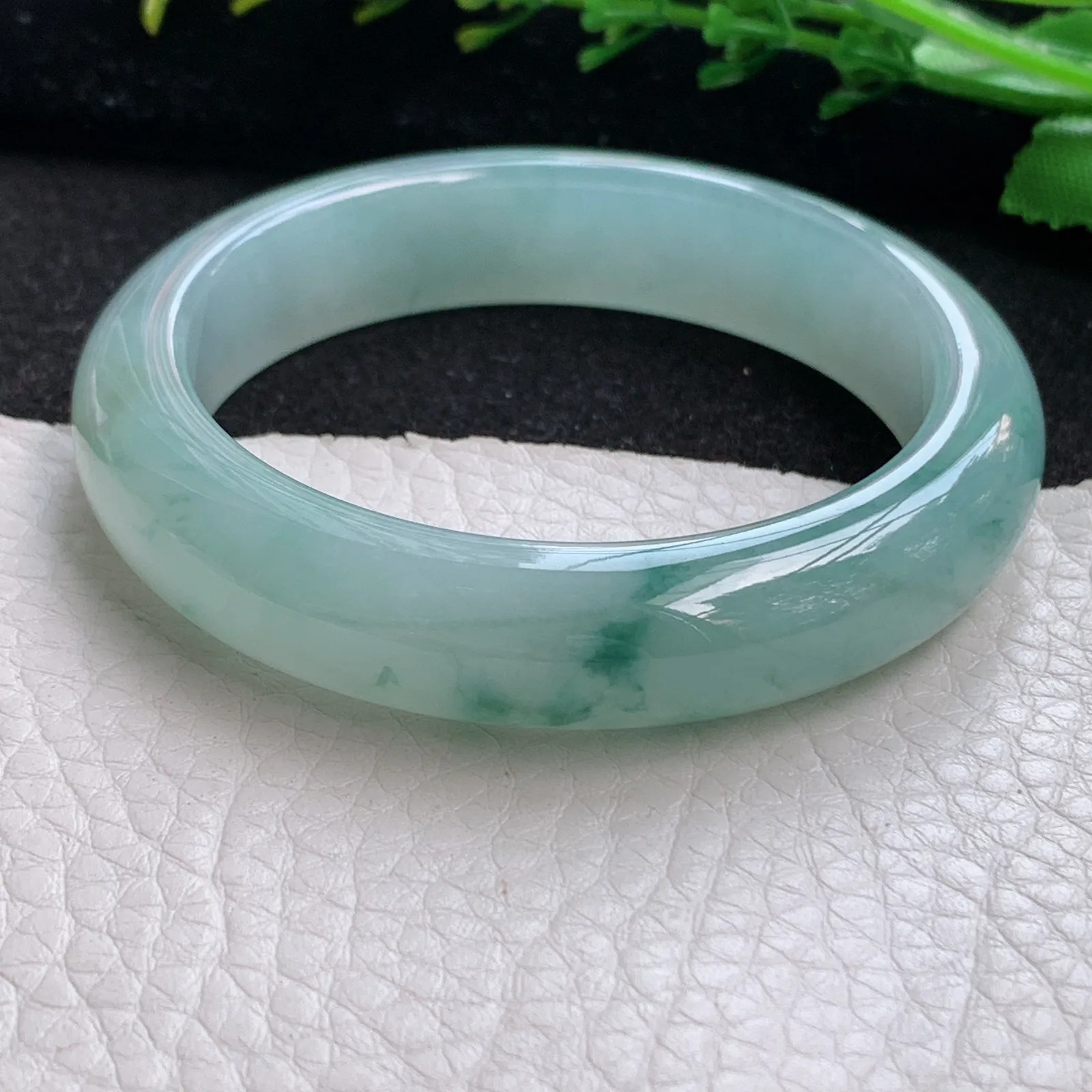 xo小圈口51.5*12.2*8.2平安镯 缅甸翡翠a货玉手镯冰飘花秀气宽边玉手环