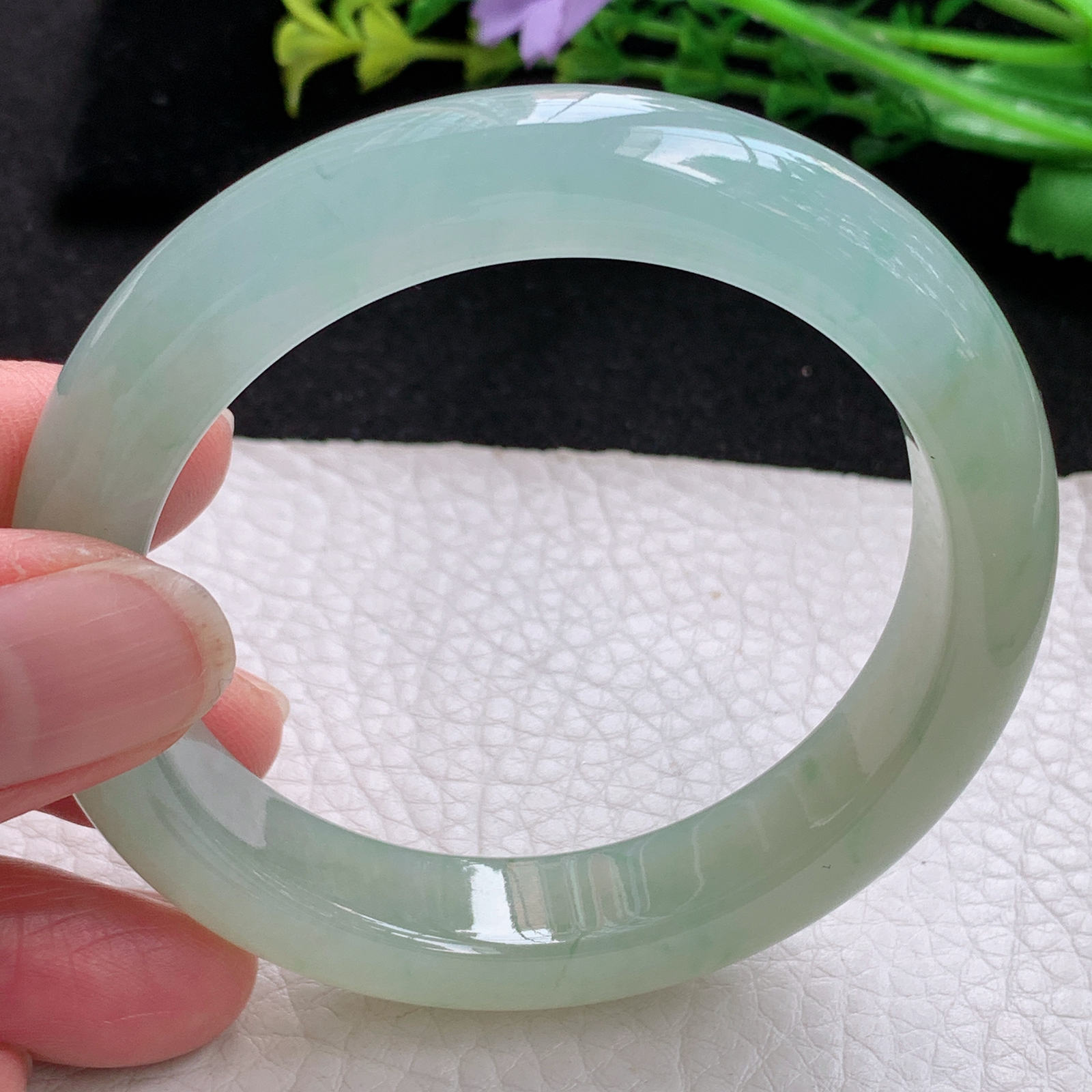 xo自然光54.5*11.8*8.8平安镯 缅甸翡翠a货玉手镯冰双彩宽边玉手环