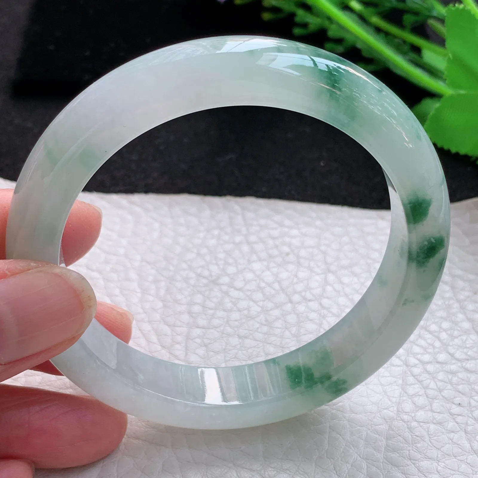 nr自然光57.8*12.2*8.3平安镯 缅甸翡翠a货玉手镯冰飘花宽边玉手环