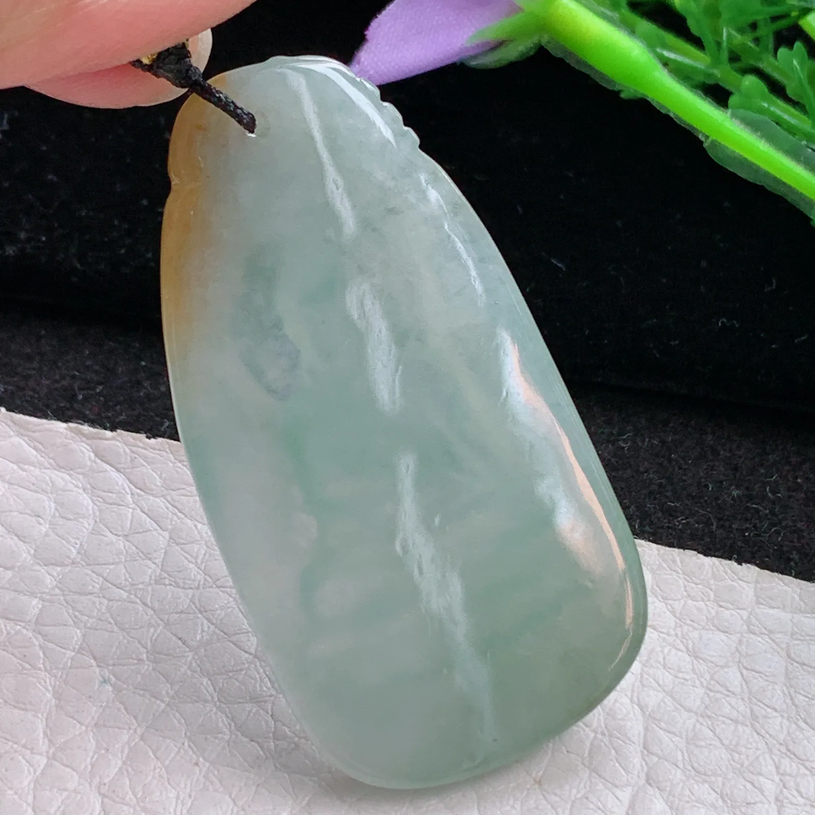 kh自然光50.5*26.3*5.2天然缅甸翡翠冰双彩阿弥陀佛玉吊坠 玉挂件