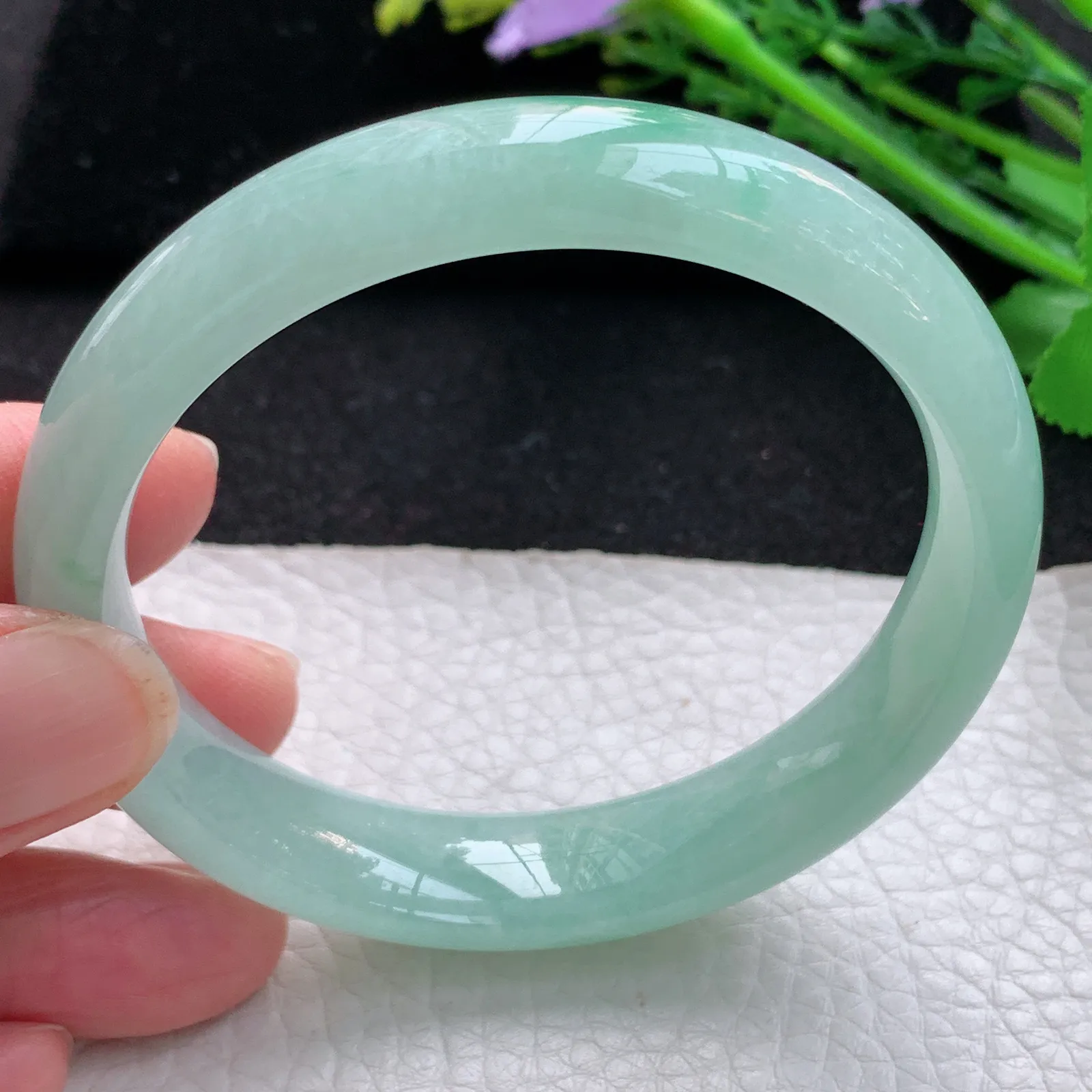 jm自然光57*12.8*7.4平安镯 缅甸翡翠a货玉手镯冰绿宽边玉手环